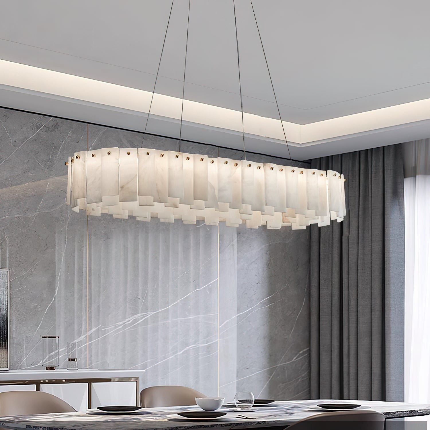 Aero Lustre Rond en Laiton et Albâtre de Luxe Postmoderne - Neutralighting