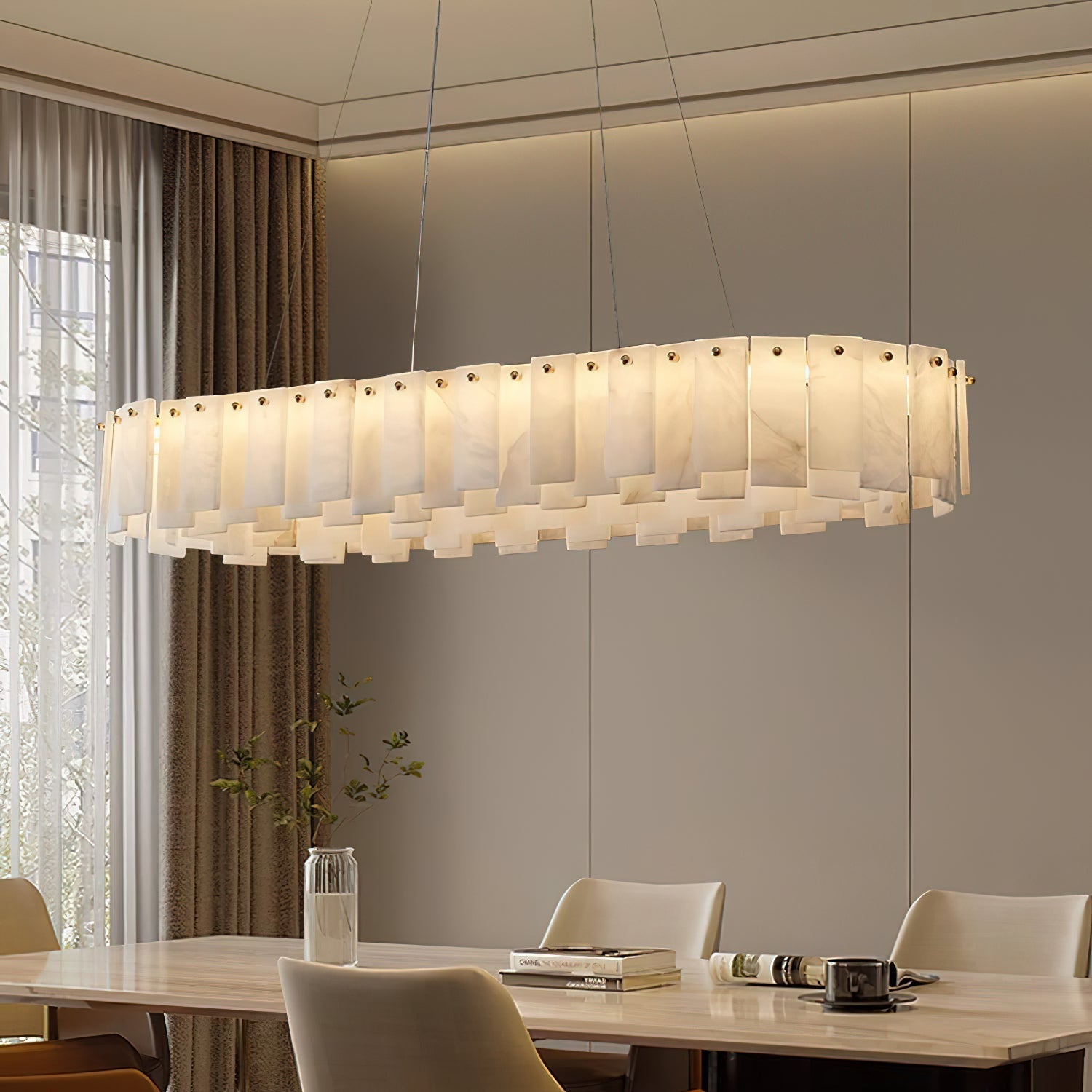 Aero Postmodern Luxury Round Brass Alabaster Chandelier - Lamp Copper