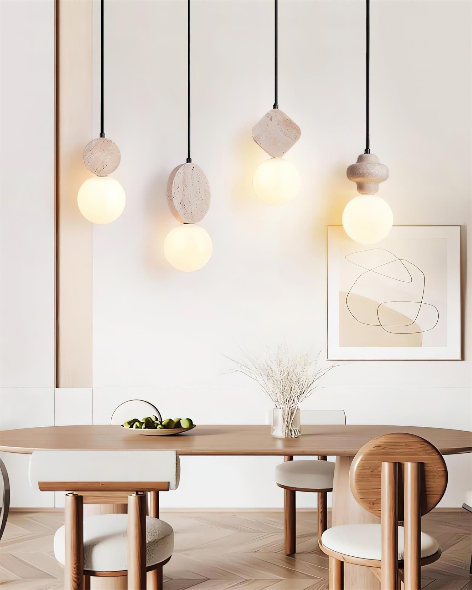 Lunara Suspension Géométrique en Travertin - Neutralighting
