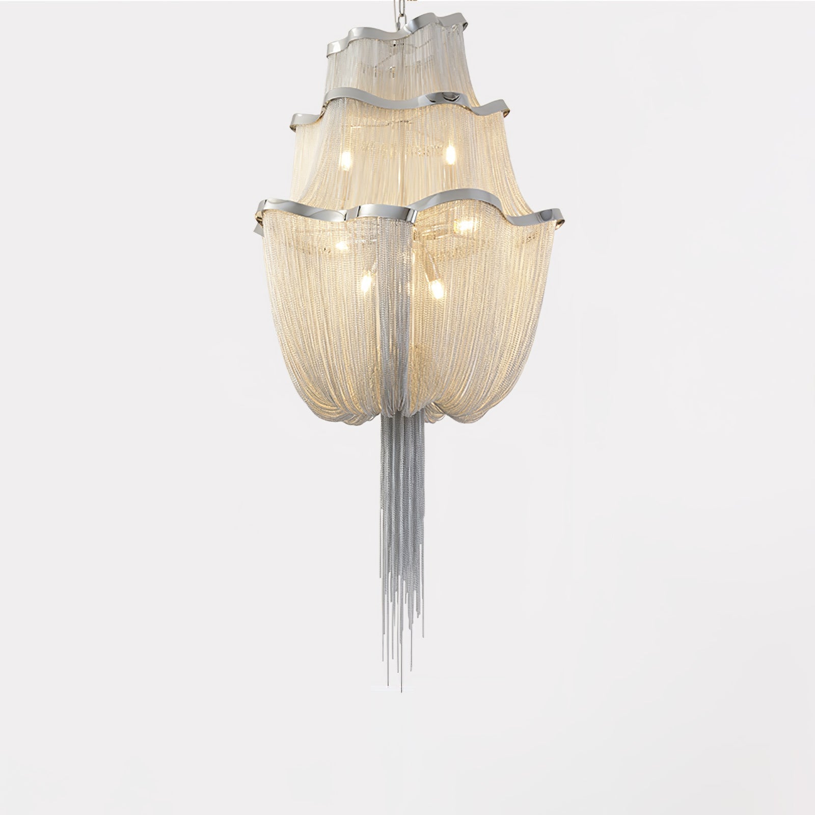 Lustra Chandelier en Chaînes d'Aluminium Nickel Scintillant - Neutralighting