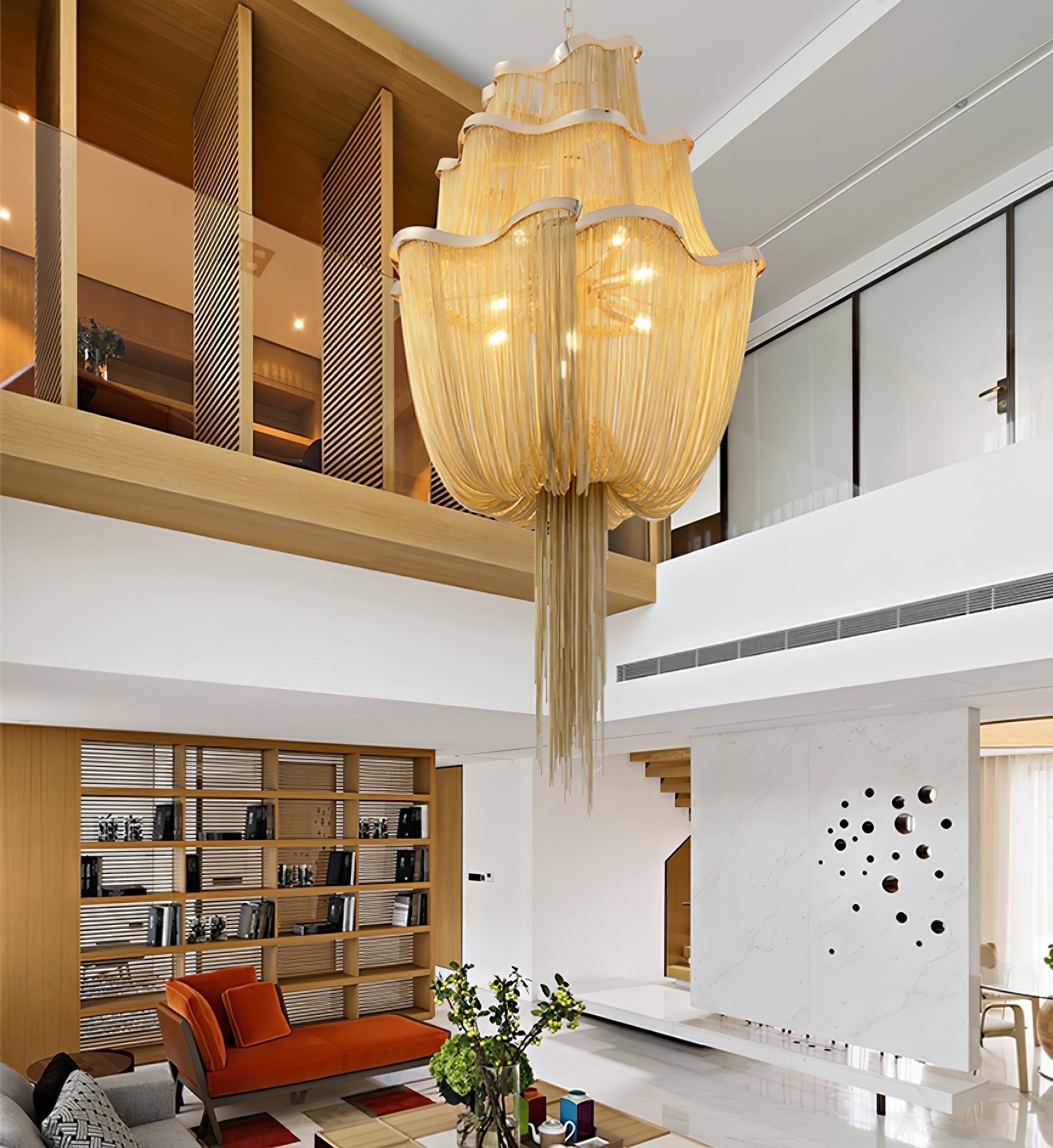 Lustra Chandelier en Chaînes d'Aluminium Nickel Scintillant - Neutralighting