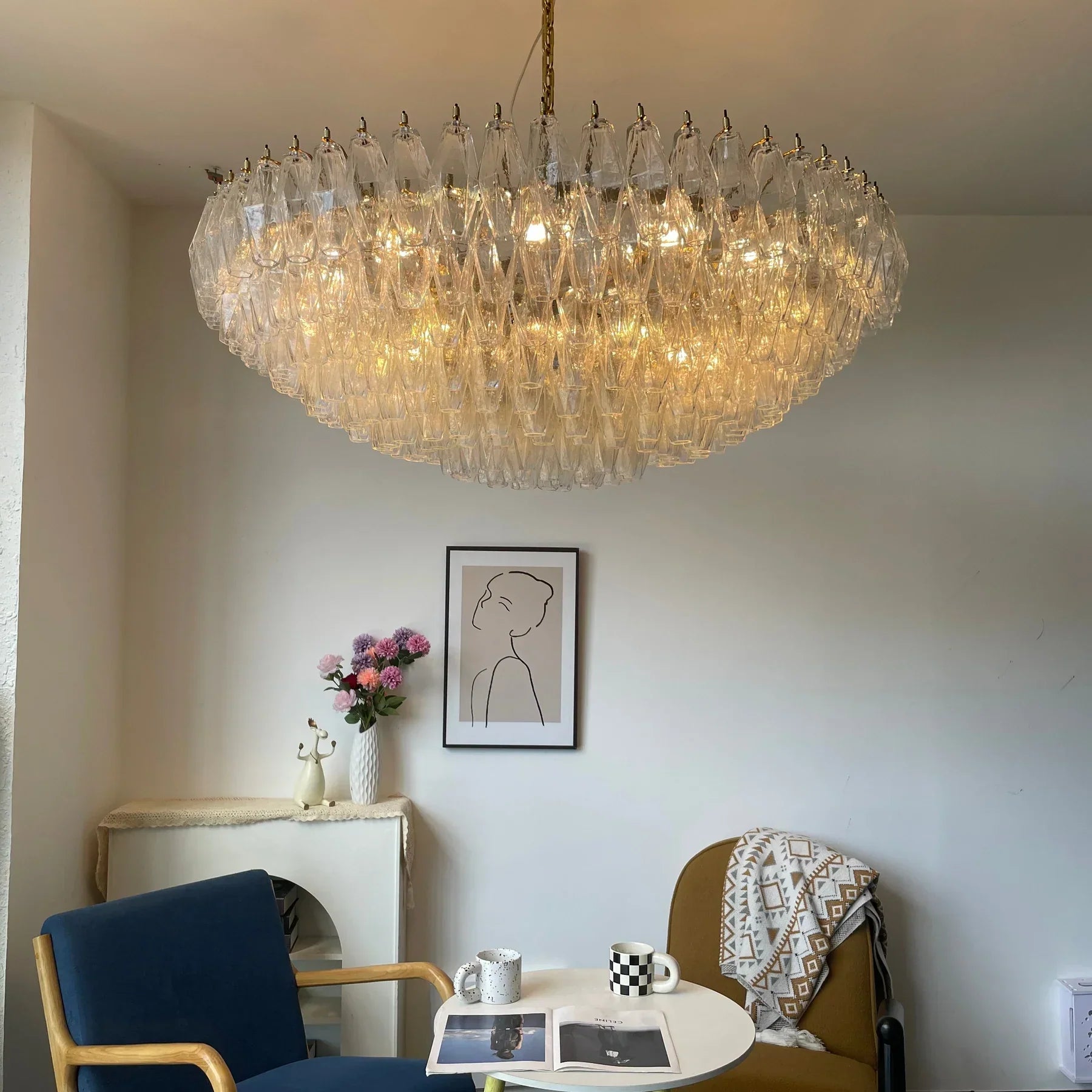 Aurora Chandelier en Verre Murano Transparent Polyèdre Vintage