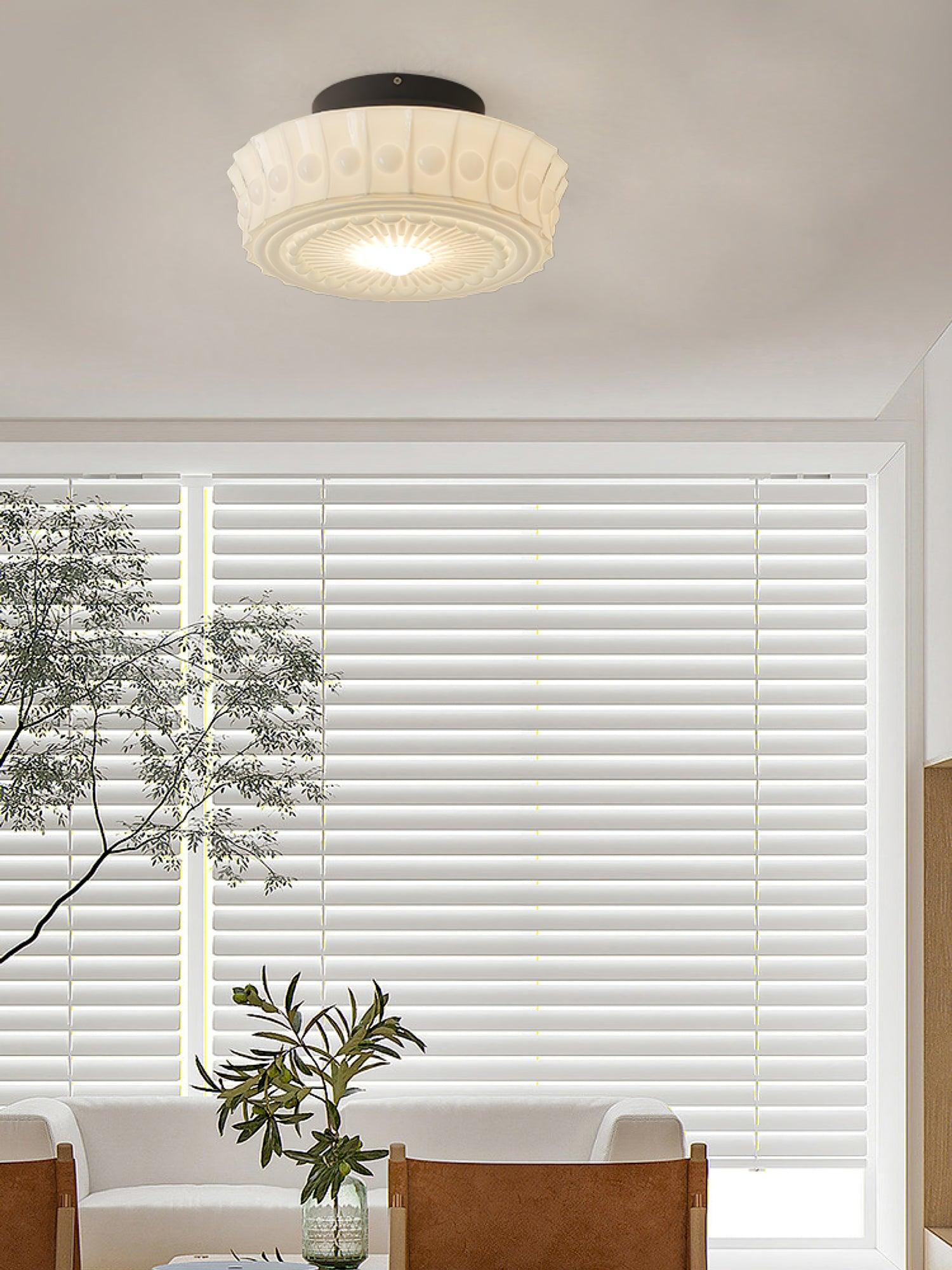 Solara Plafonnier en Verre Blanc Floral pour Salon - Neutralighting