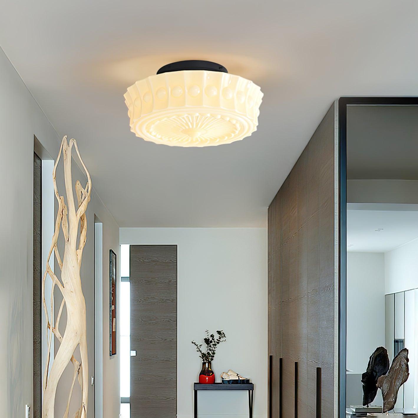 Solara Plafonnier en Verre Blanc Floral pour Salon - Neutralighting