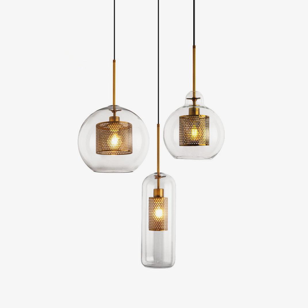 Lustra Lustre Suspendu En Verre Maillage Doré Pour Salle À Manger - Neutralighting