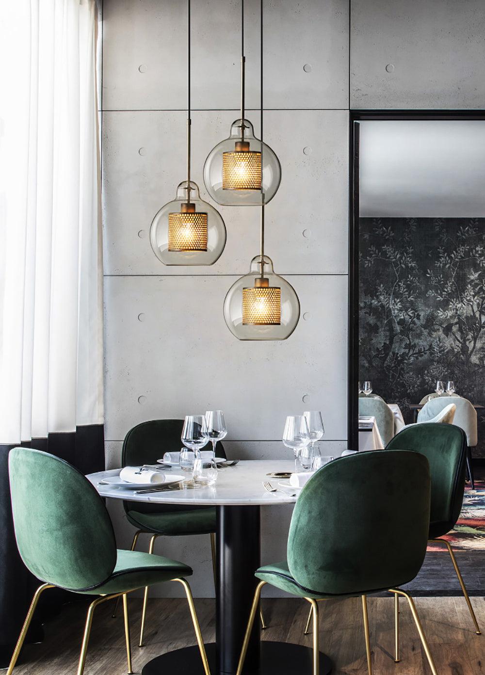Lustra Lustre Suspendu En Verre Maillage Doré Pour Salle À Manger - Neutralighting