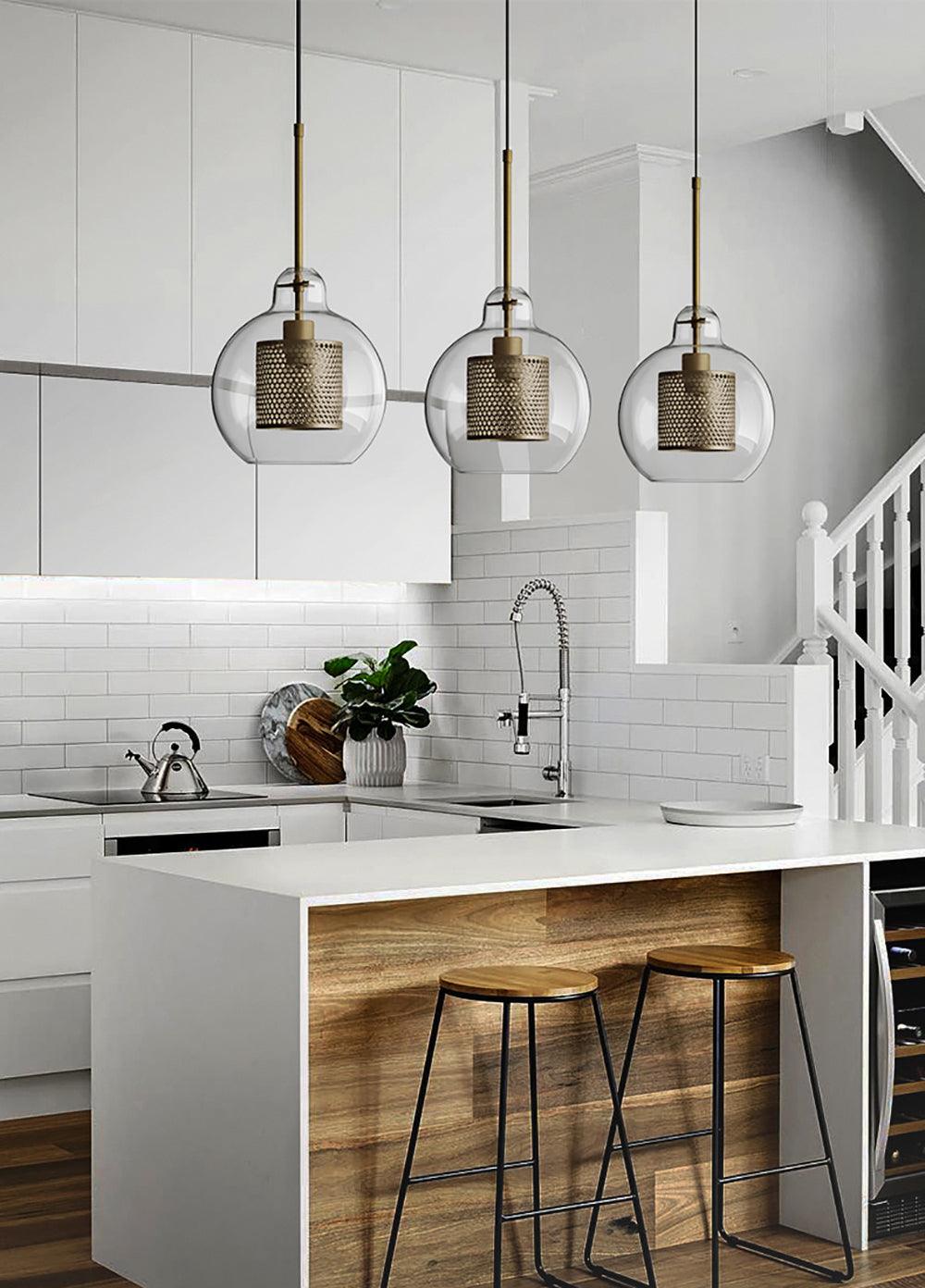 Lustra Lustre Suspendu En Verre Maillage Doré Pour Salle À Manger - Neutralighting