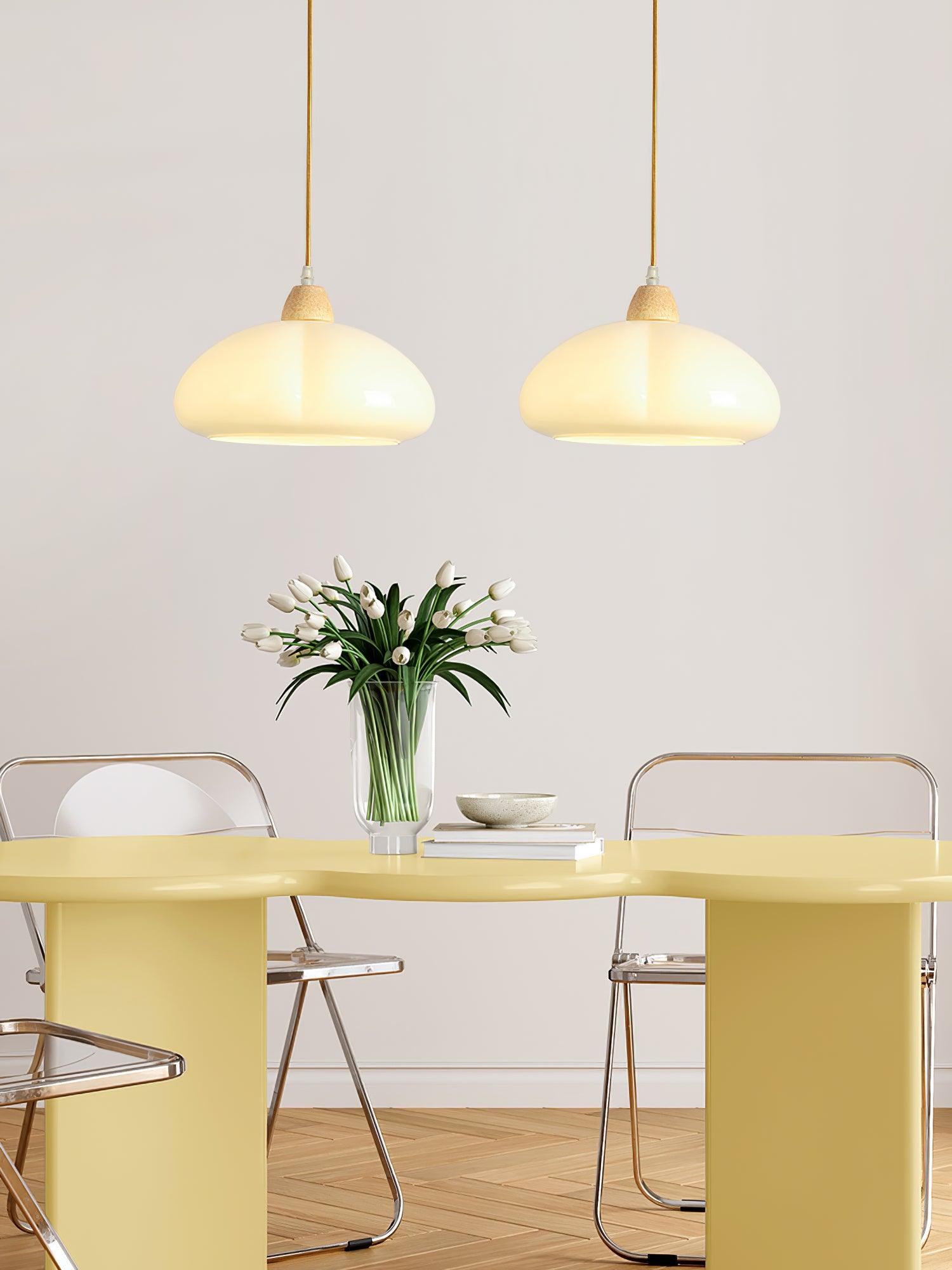 Pendant Lamp Rounded Glass Shade Wood Accent Playful Modern Touch - Letslighting
