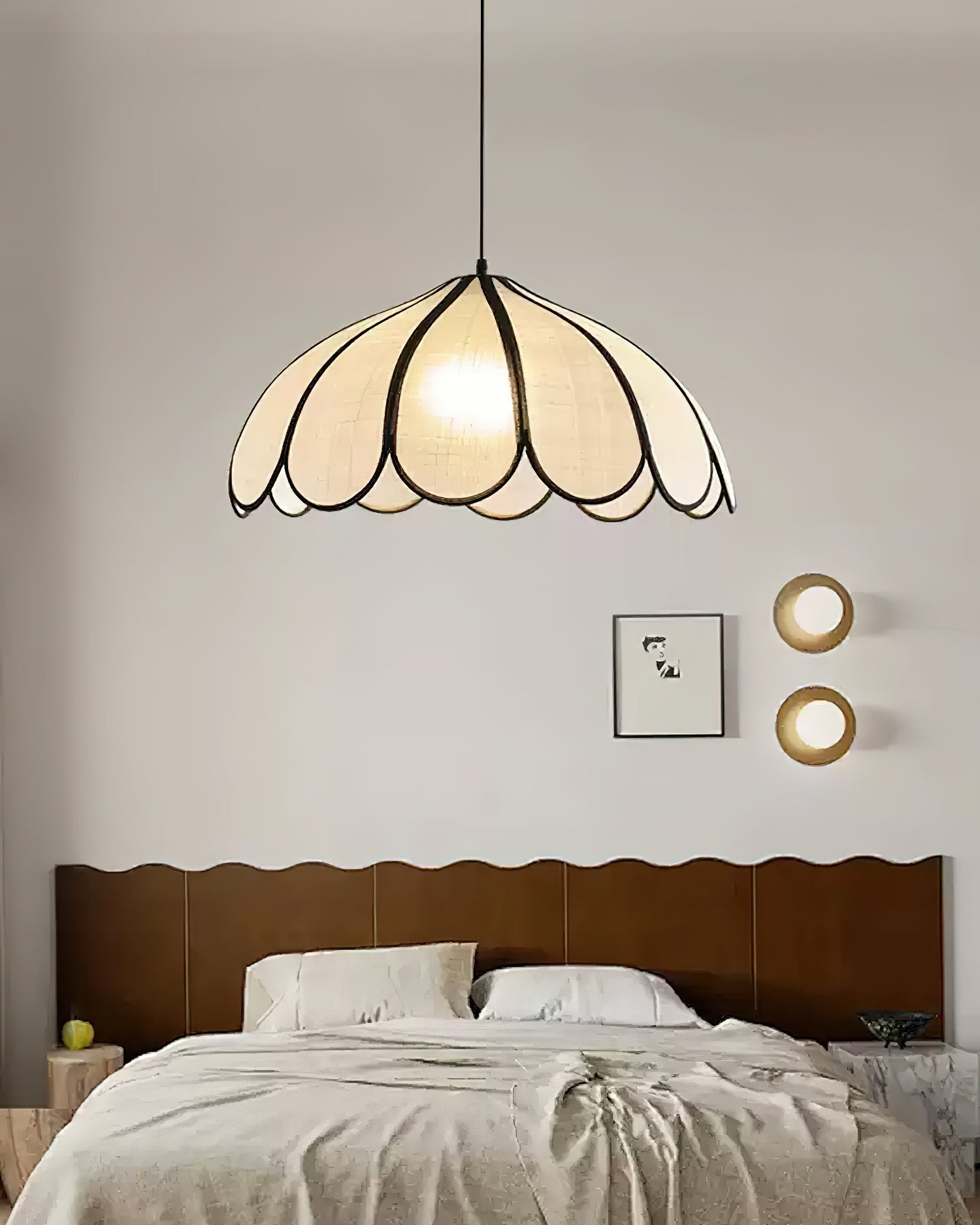 Pendant Lampe à Cadre Festonné en Fibre Végétale Minimaliste - Neutralighting