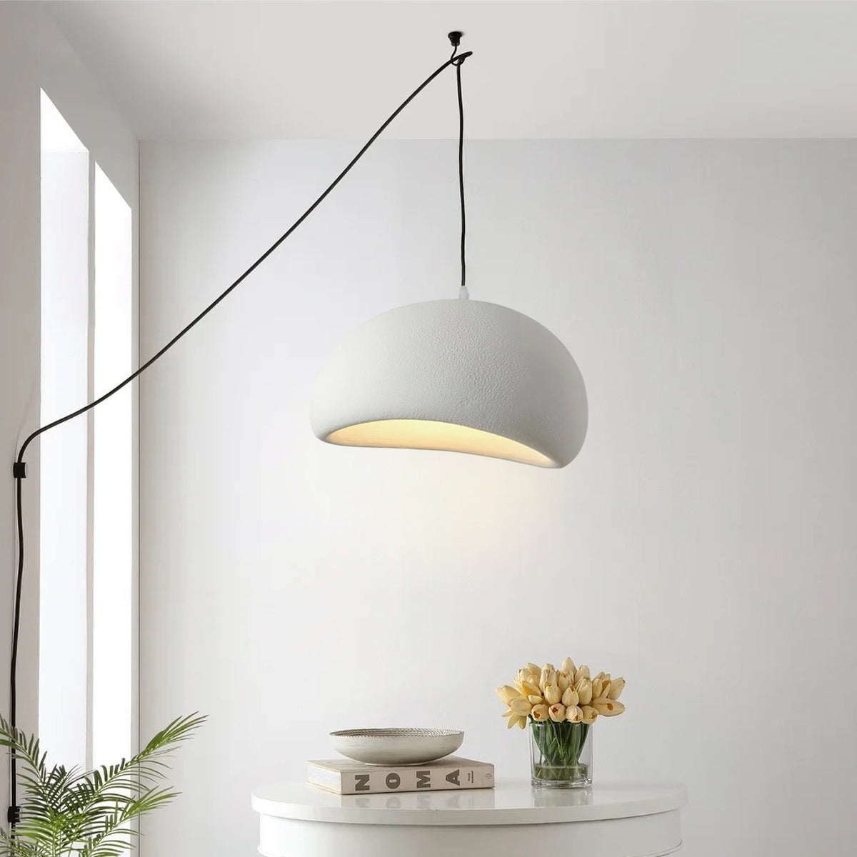 Solara Pendant Lamp Plaster Half Dome Plug In Wabi Sabi - Neutralighting