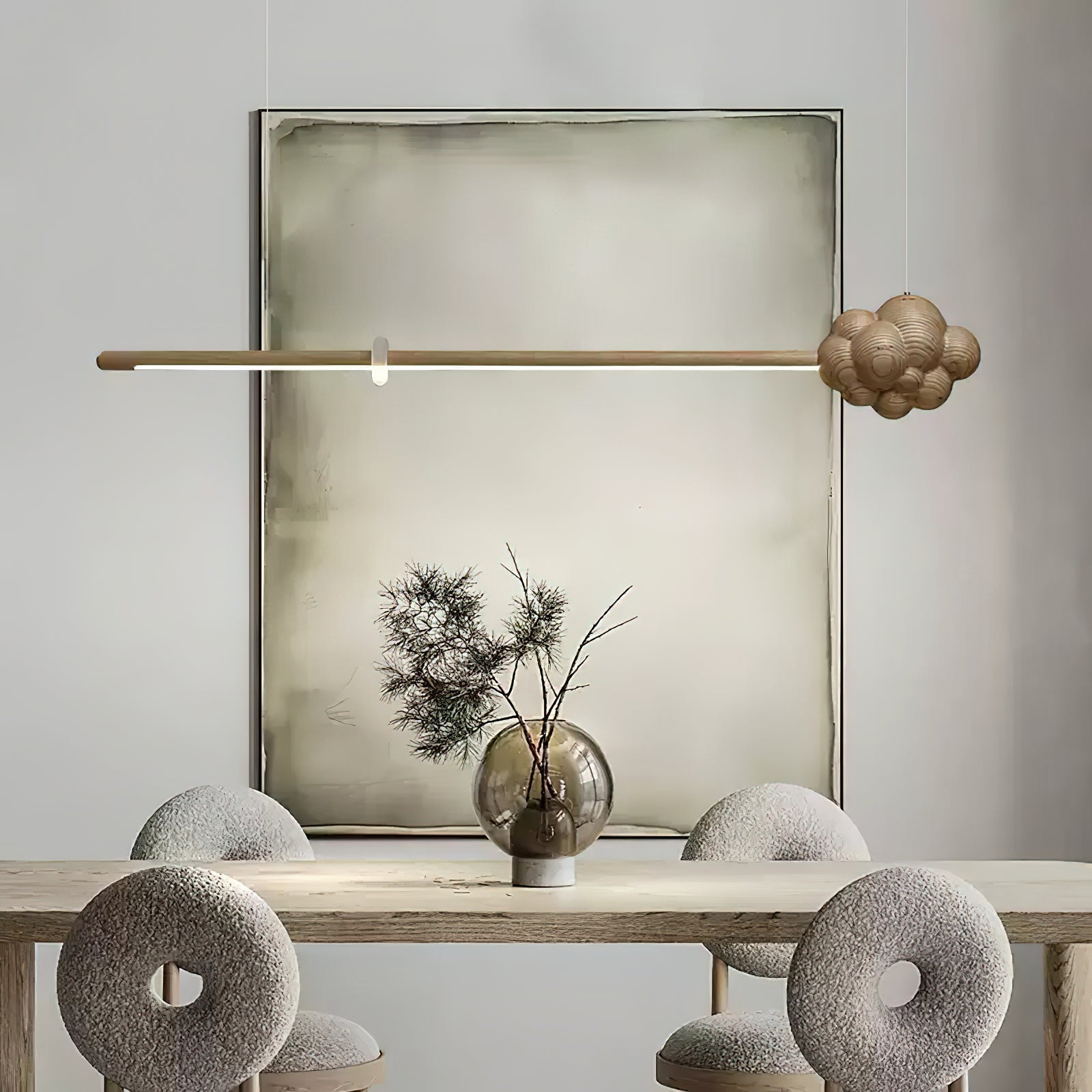 Lustra Suspension Minérale Nuage Bois Minimaliste - Neutralighting