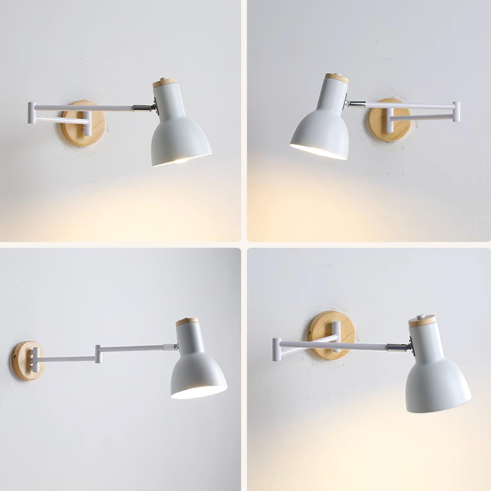 Wall Lamp Adjustable Arm Cone Shade Wood Base Modern Study - Letslighting