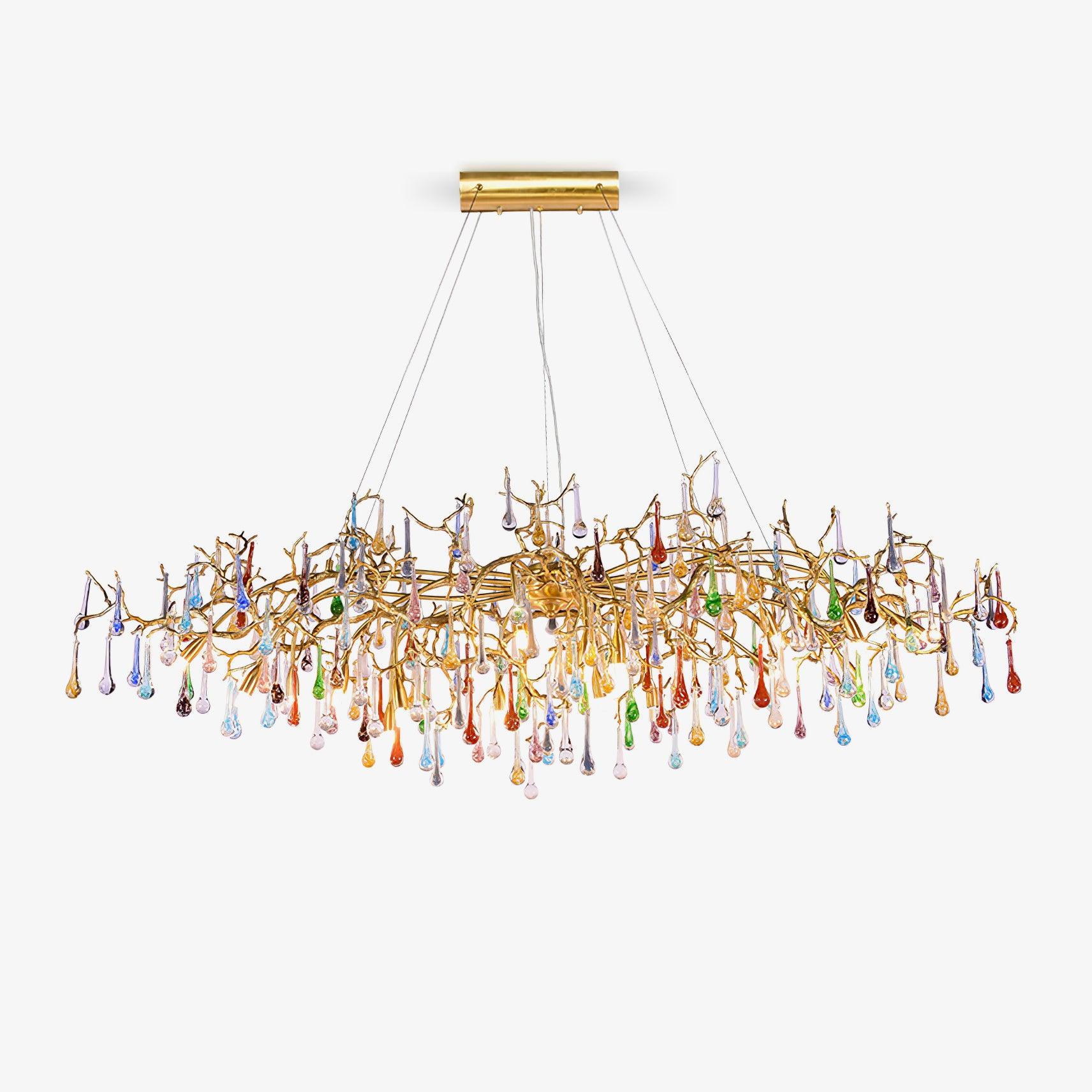 Sytheir Lustre en cristal et laiton à branches de gouttes de pluie colorées - Neutralighting