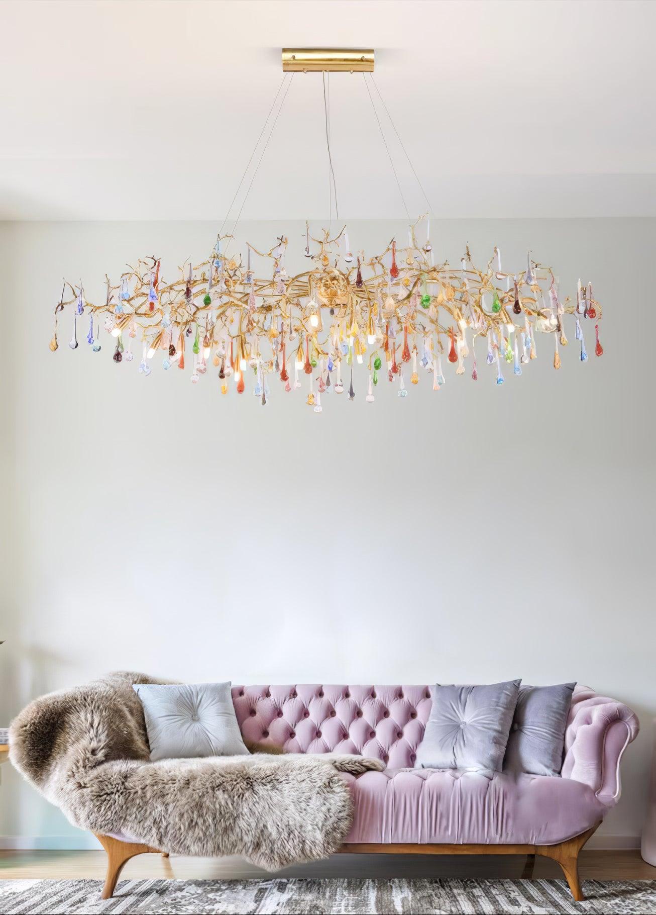 Sytheir Lustre en cristal et laiton à branches de gouttes de pluie colorées - Neutralighting