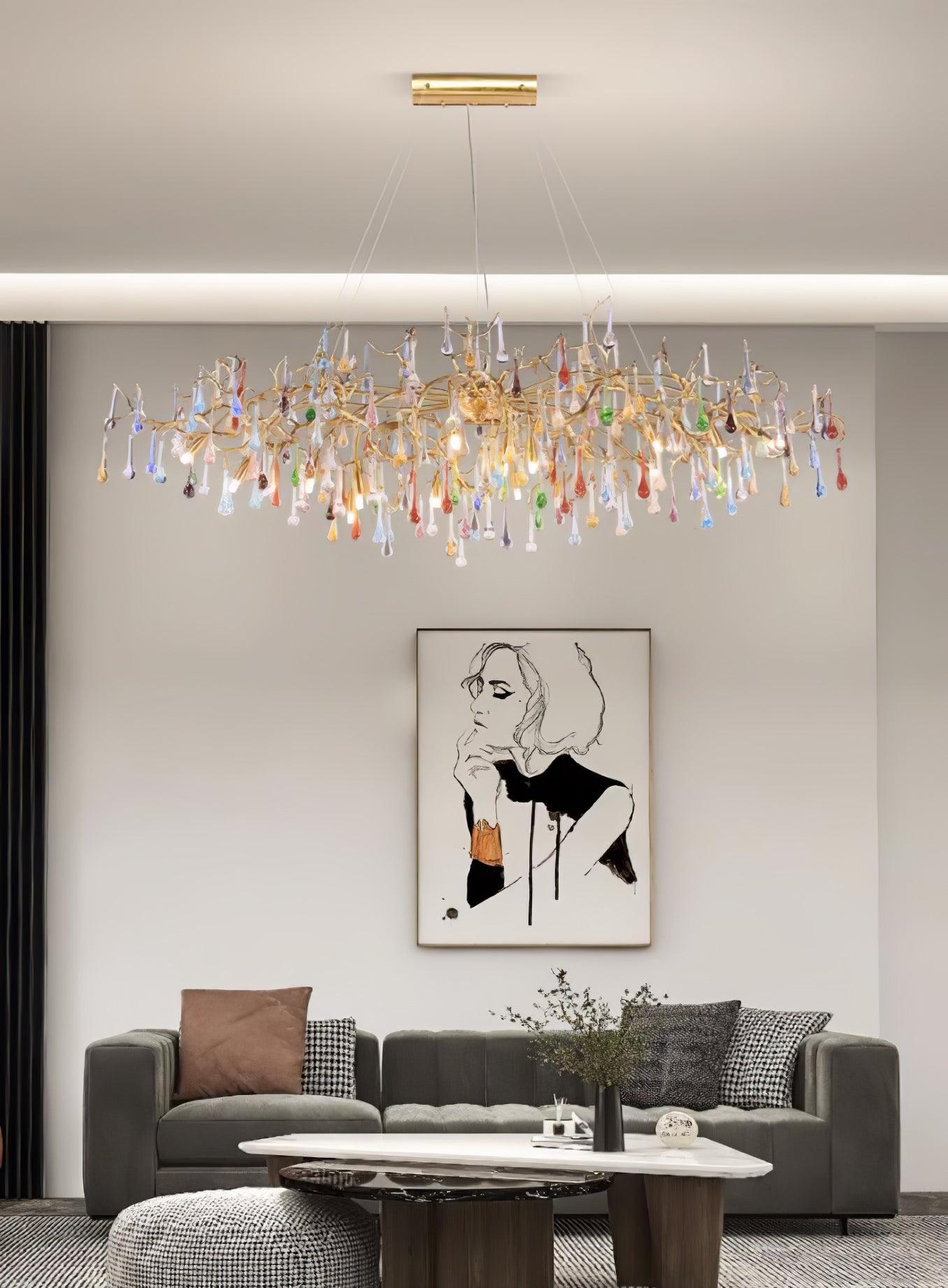 Sytheir Lustre en cristal et laiton à branches de gouttes de pluie colorées - Neutralighting