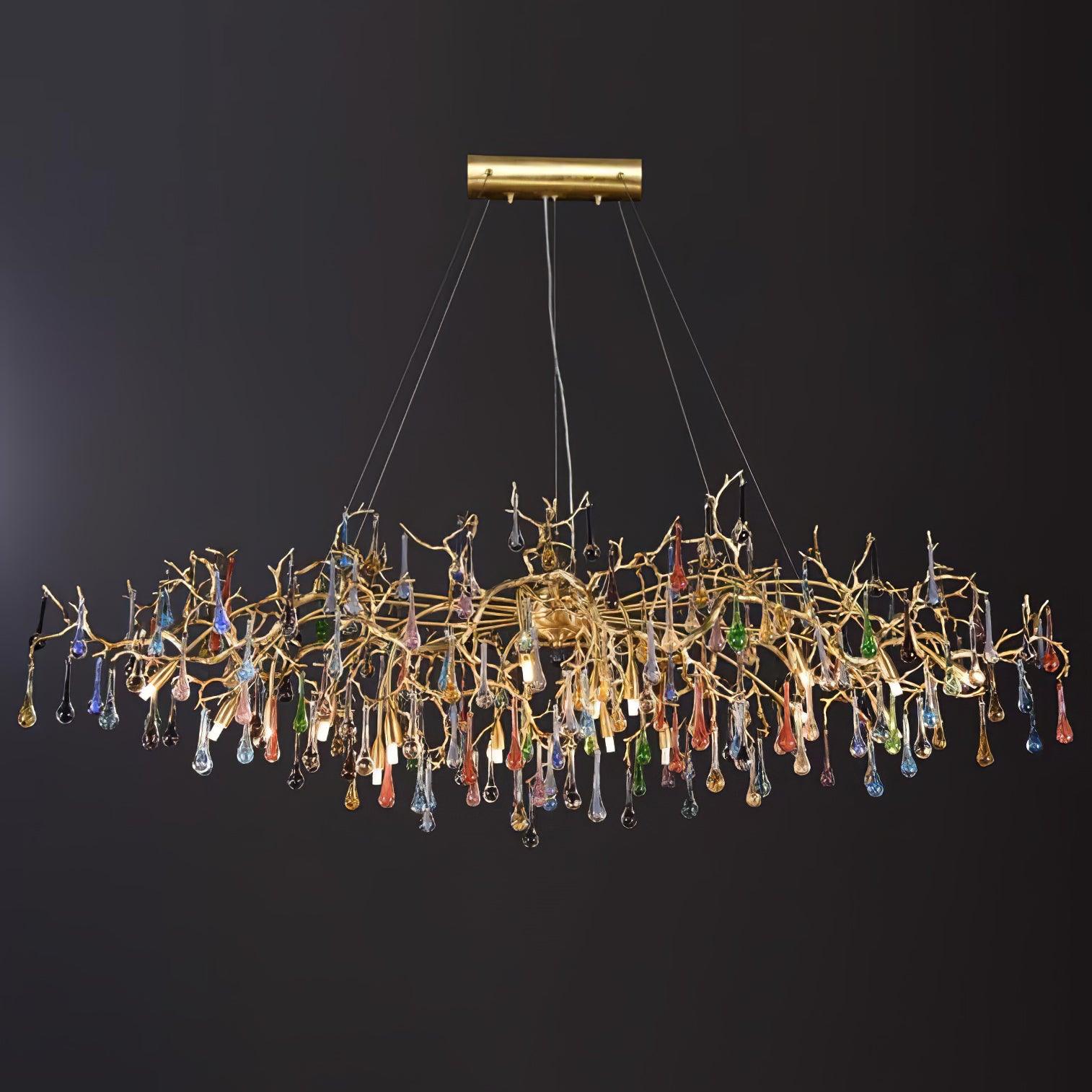 Sytheir Lustre en cristal et laiton à branches de gouttes de pluie colorées - Neutralighting
