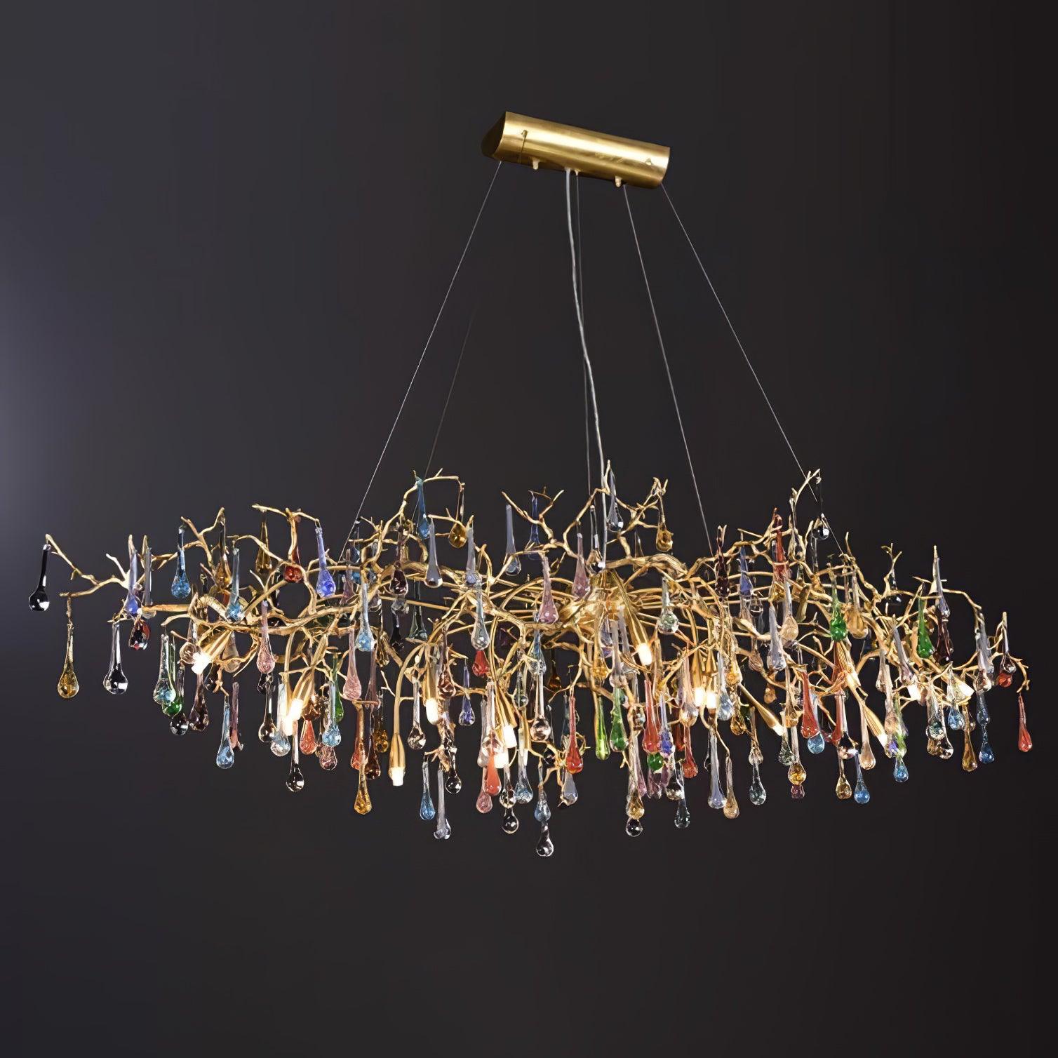 Sytheir Lustre en cristal et laiton à branches de gouttes de pluie colorées - Neutralighting