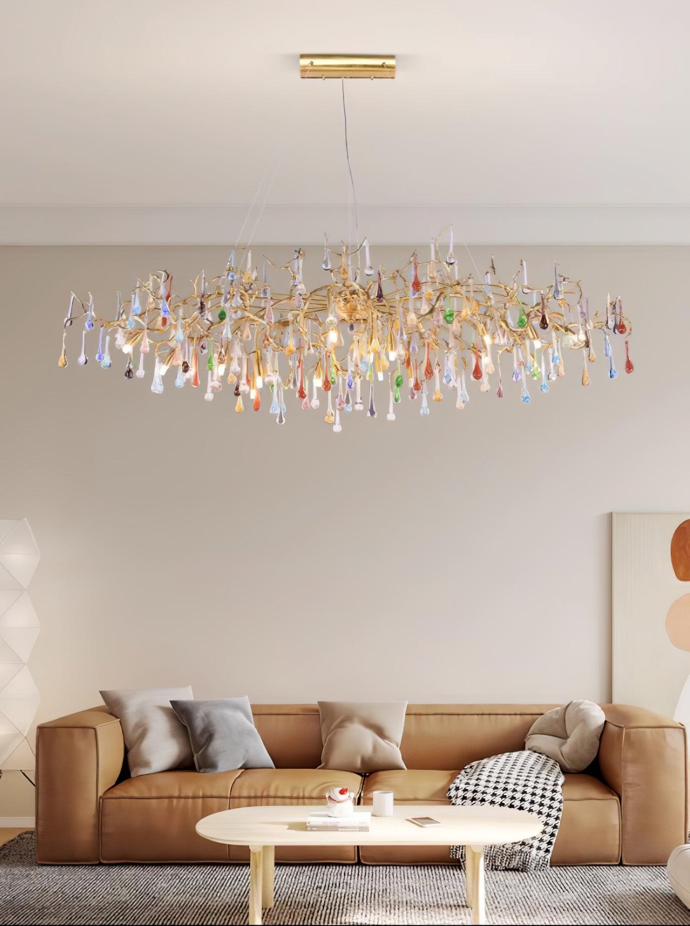 Sytheir Lustre en cristal et laiton à branches de gouttes de pluie colorées - Neutralighting