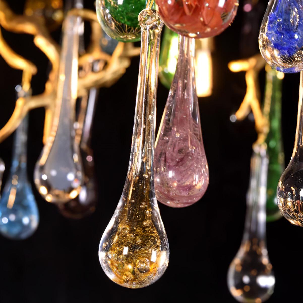 Sytheir Lustre en cristal et laiton à branches de gouttes de pluie colorées - Neutralighting