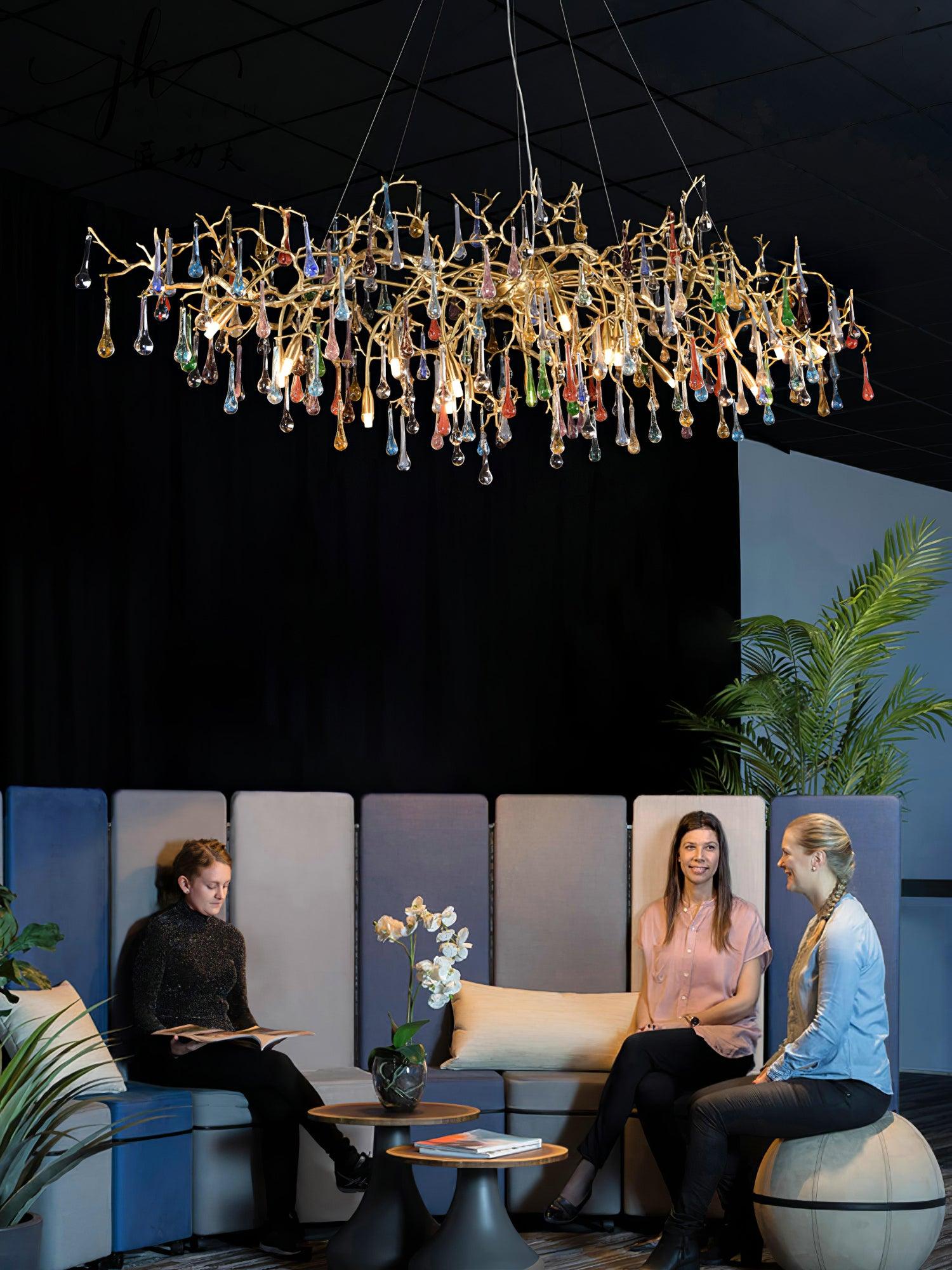 Sytheir Lustre en cristal et laiton à branches de gouttes de pluie colorées - Neutralighting