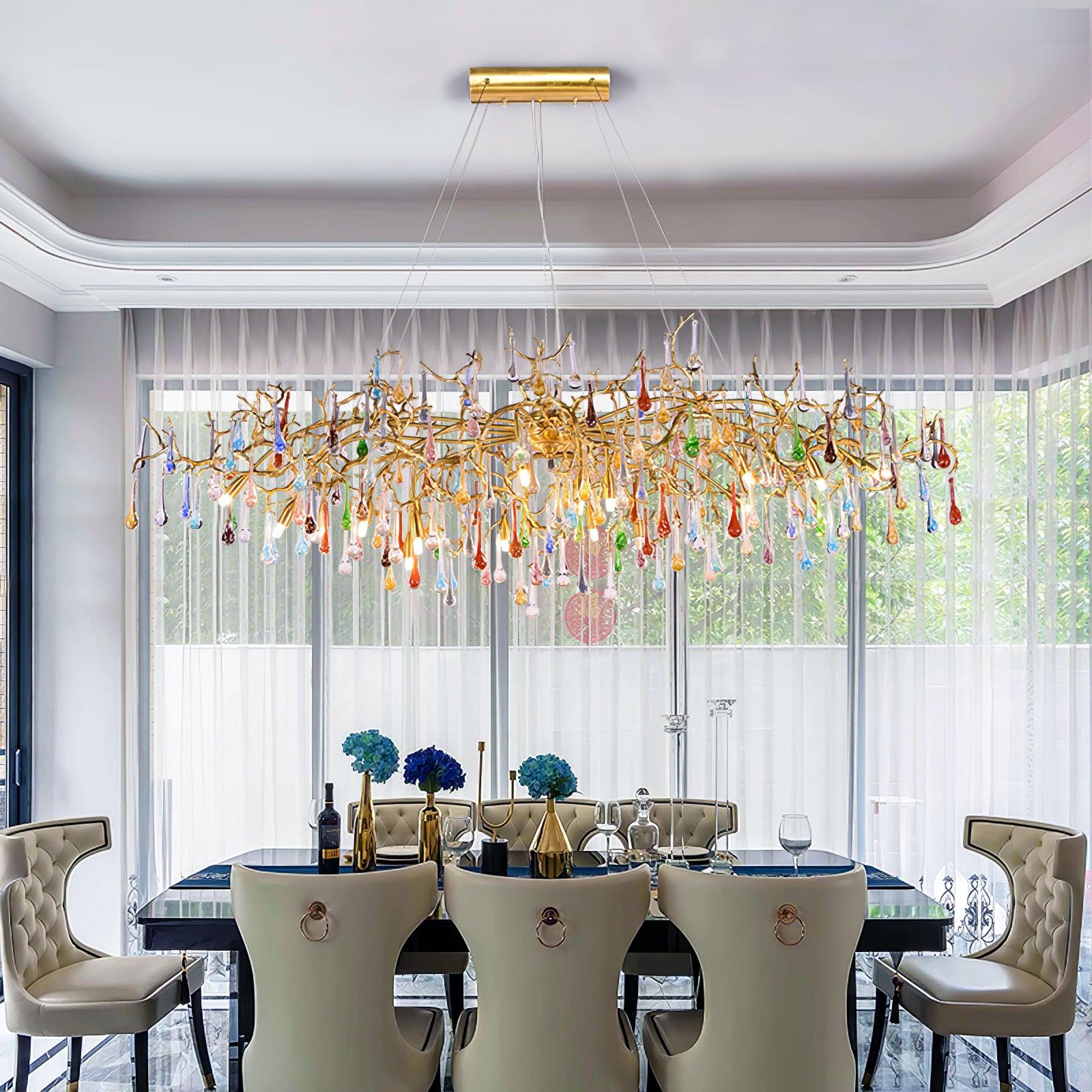Sytheir Lustre en cristal et laiton à branches de gouttes de pluie colorées - Neutralighting