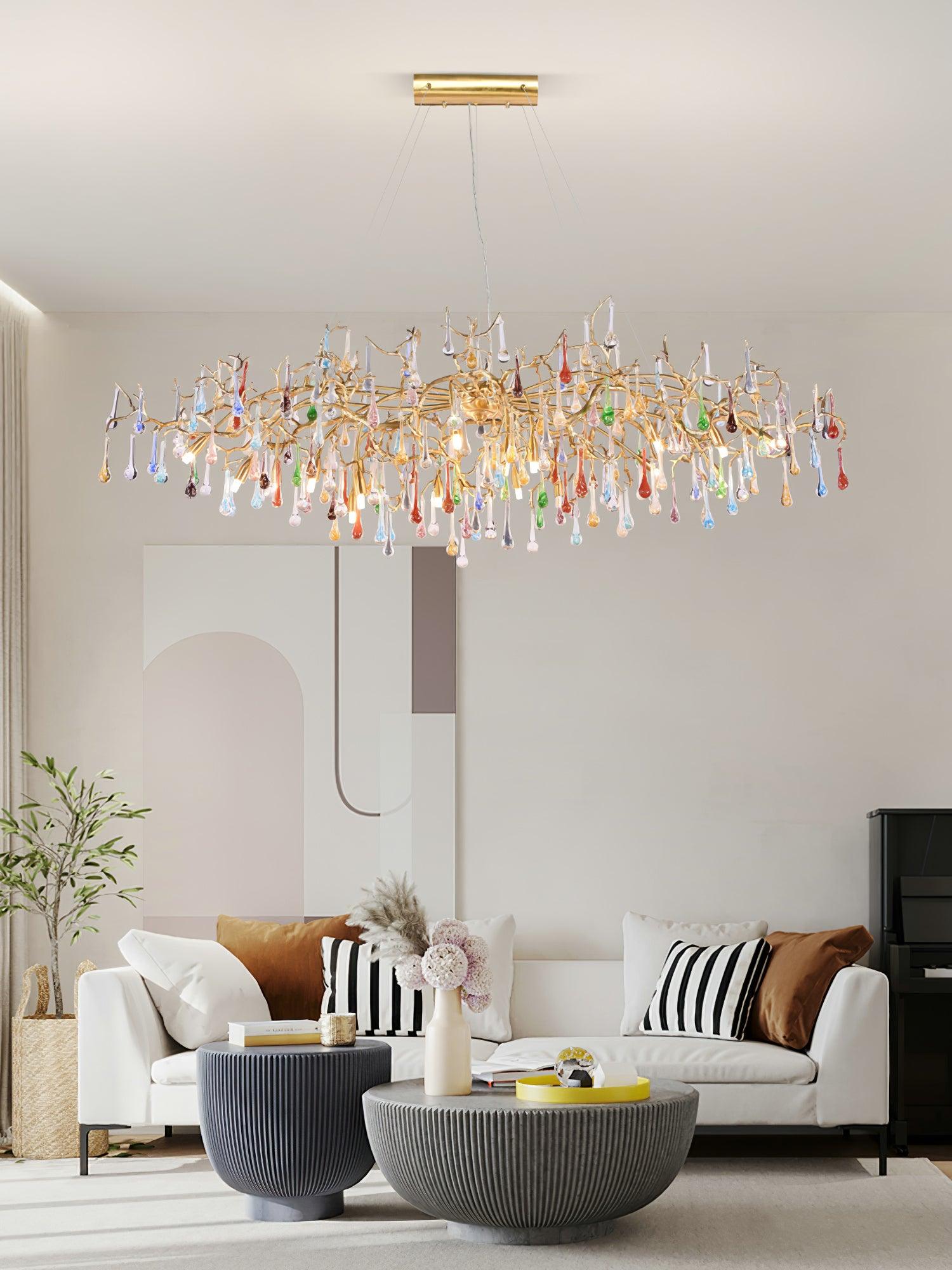 Sytheir Lustre en cristal et laiton à branches de gouttes de pluie colorées - Neutralighting