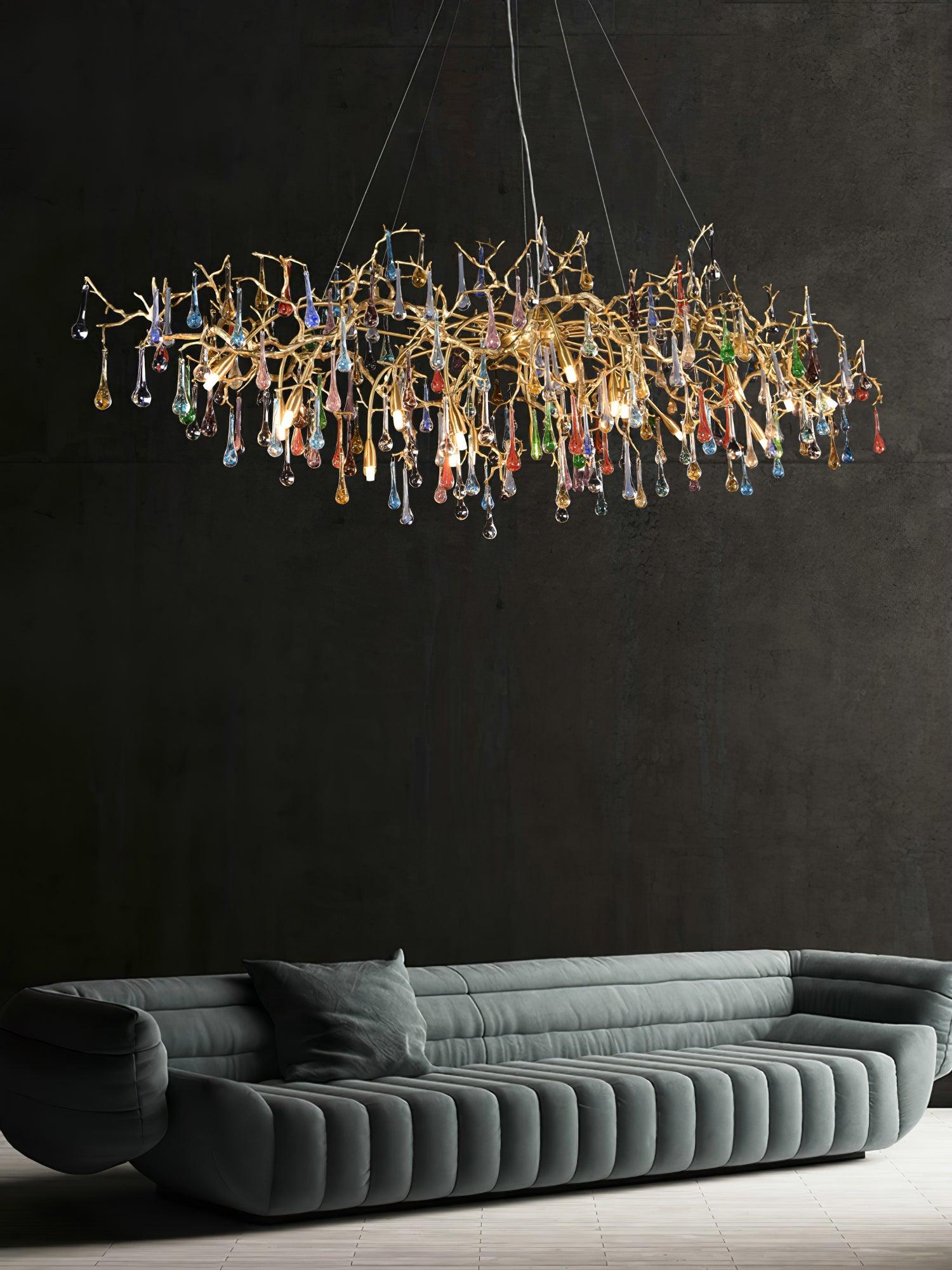 Sytheir Lustre en cristal et laiton à branches de gouttes de pluie colorées - Neutralighting