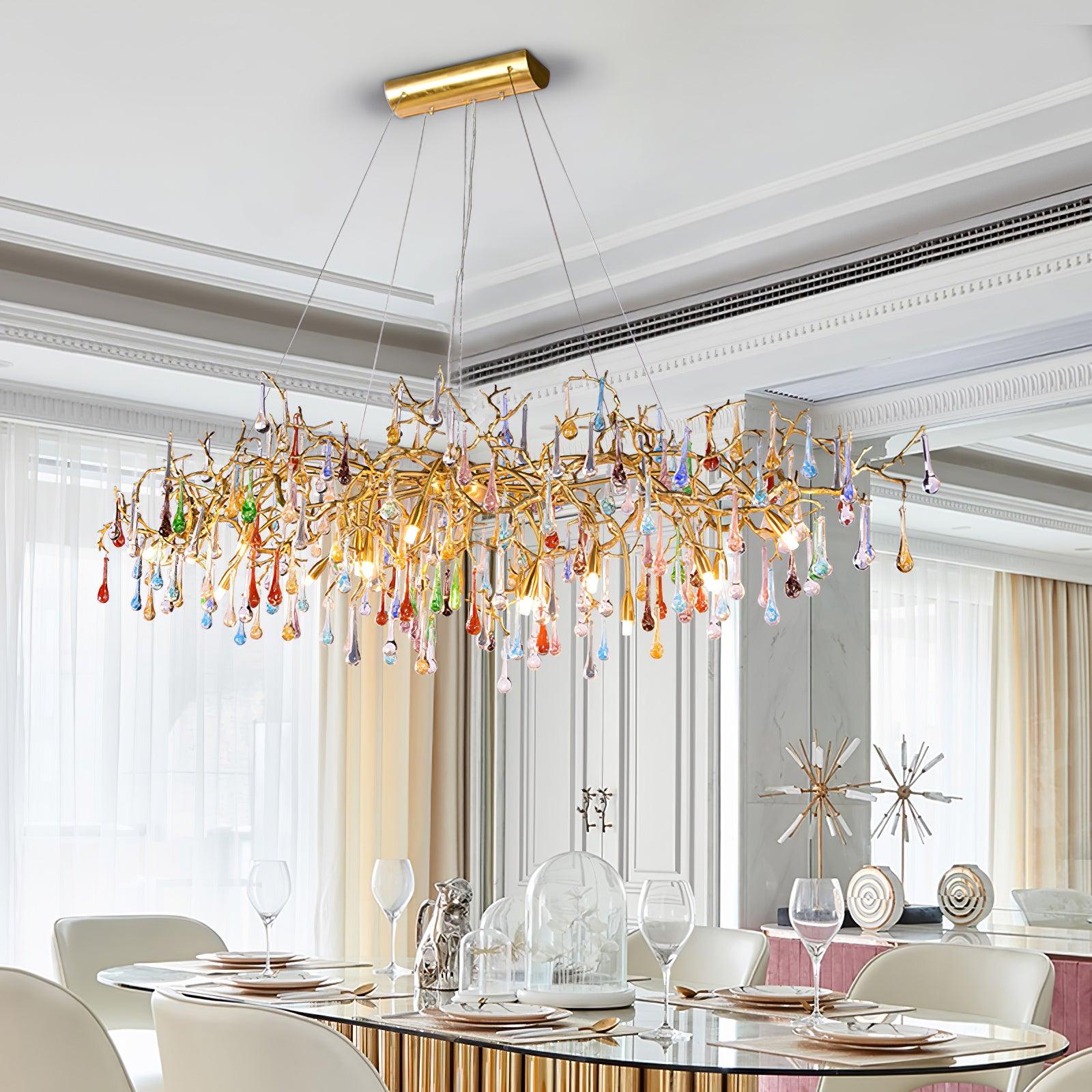 Sytheir Lustre en cristal et laiton à branches de gouttes de pluie colorées - Neutralighting