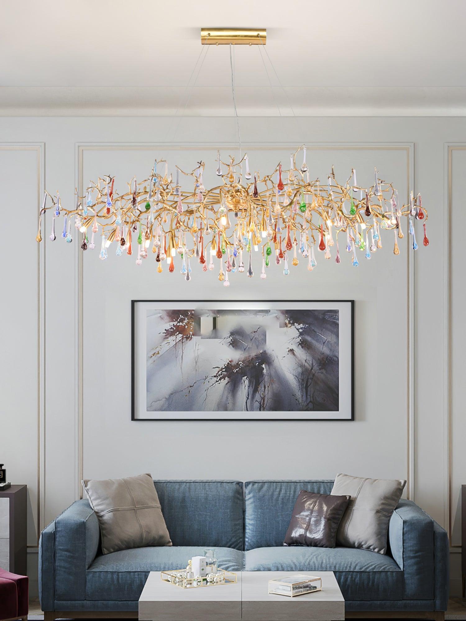 Sytheir Lustre en cristal et laiton à branches de gouttes de pluie colorées - Neutralighting