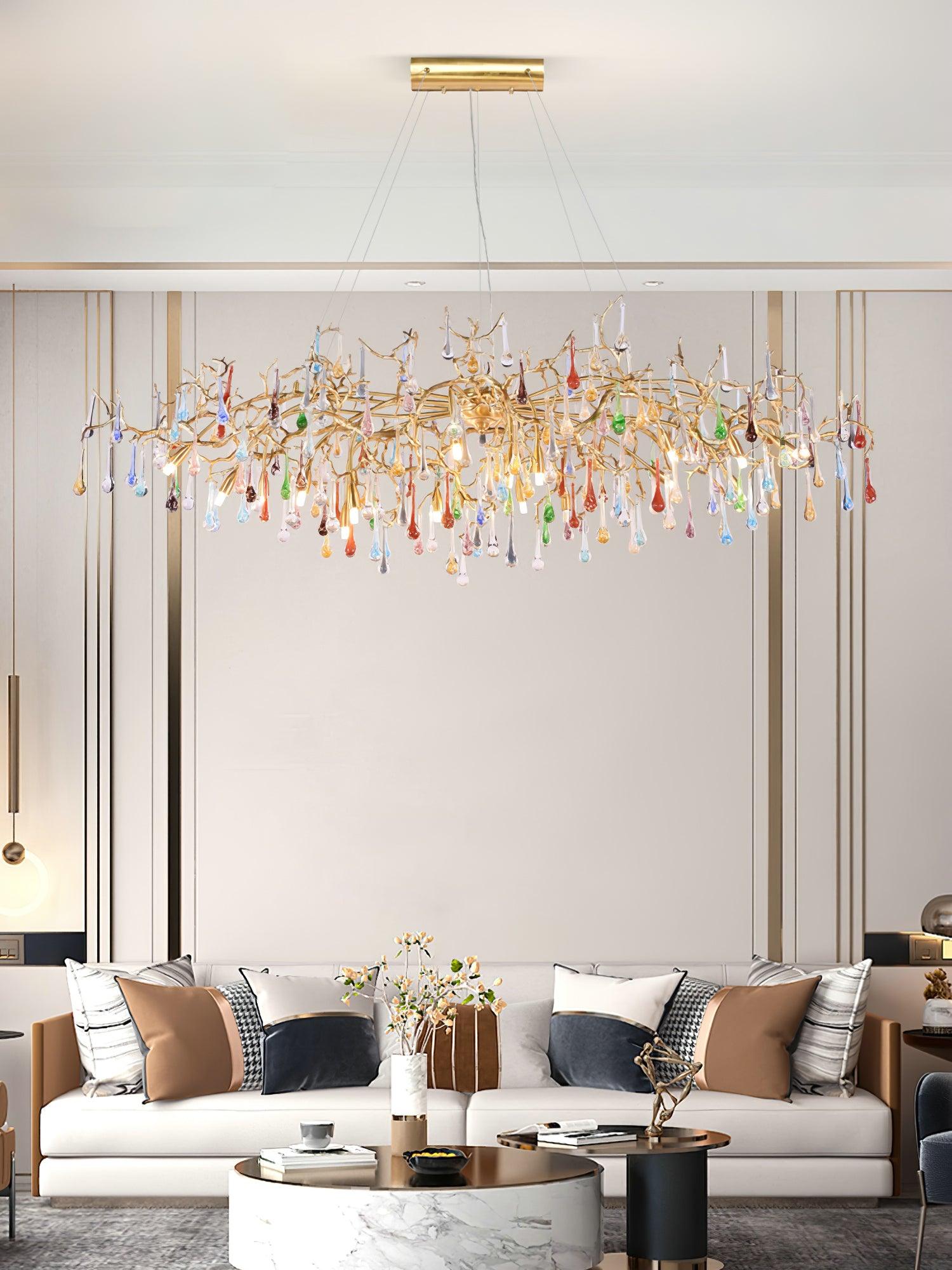 Sytheir Lustre en cristal et laiton à branches de gouttes de pluie colorées - Neutralighting