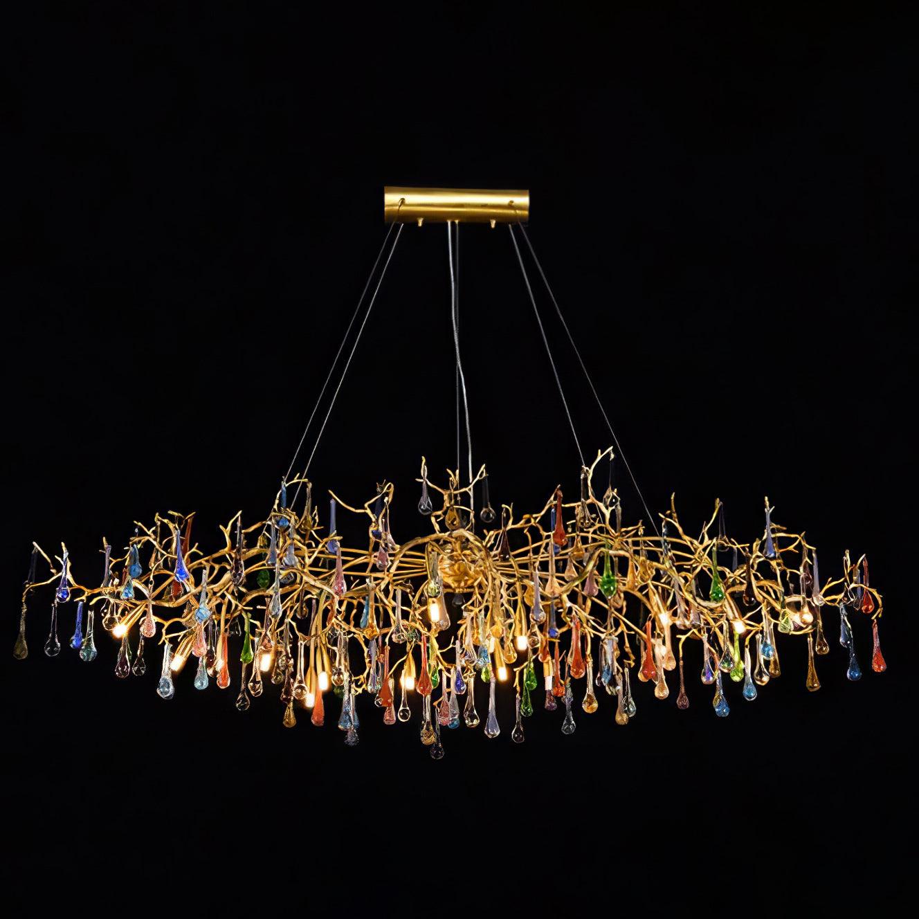 Sytheir Lustre en cristal et laiton à branches de gouttes de pluie colorées - Neutralighting