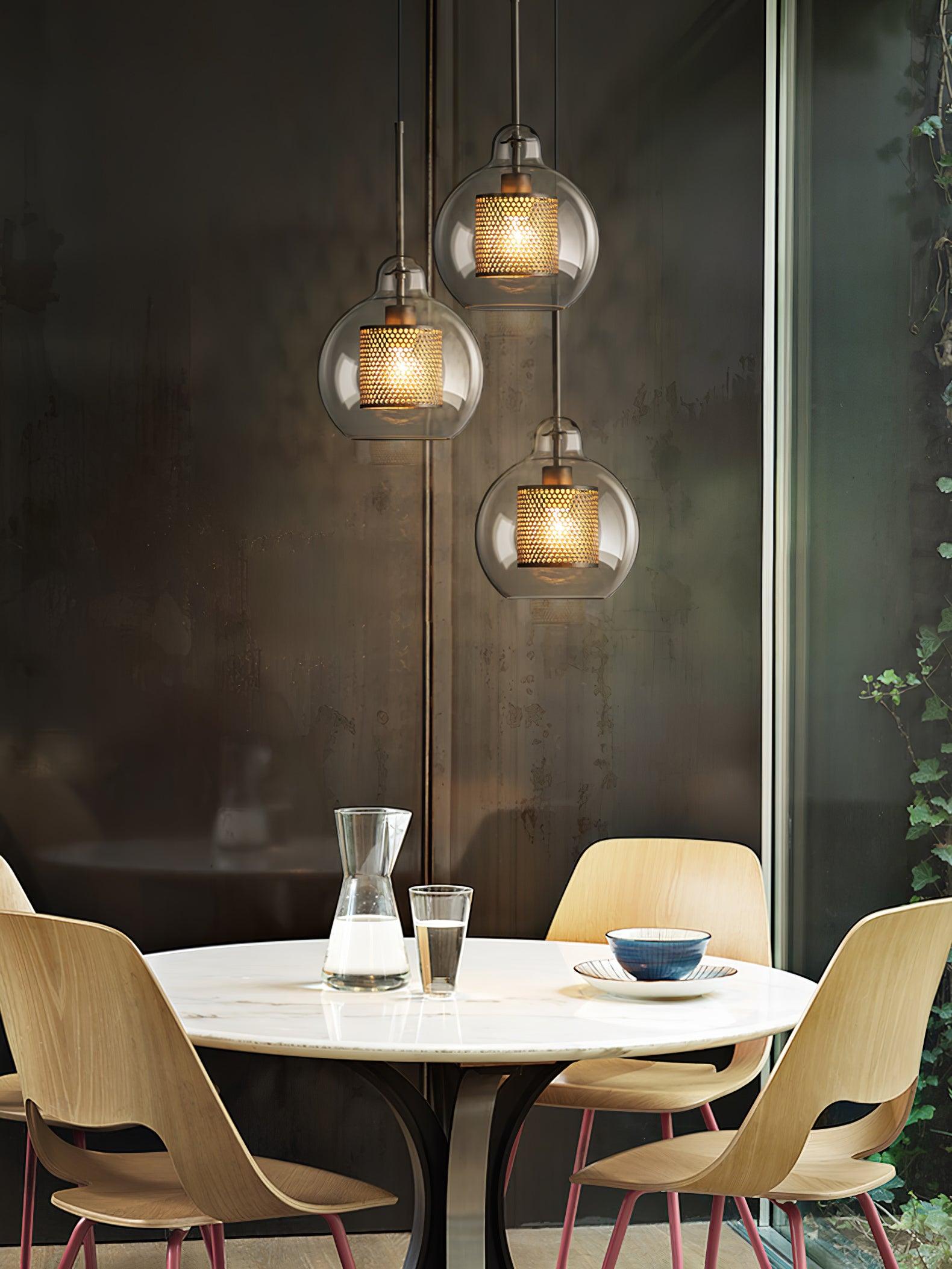 Lustra Lustre Suspendu En Verre Maillage Doré Pour Salle À Manger - Neutralighting