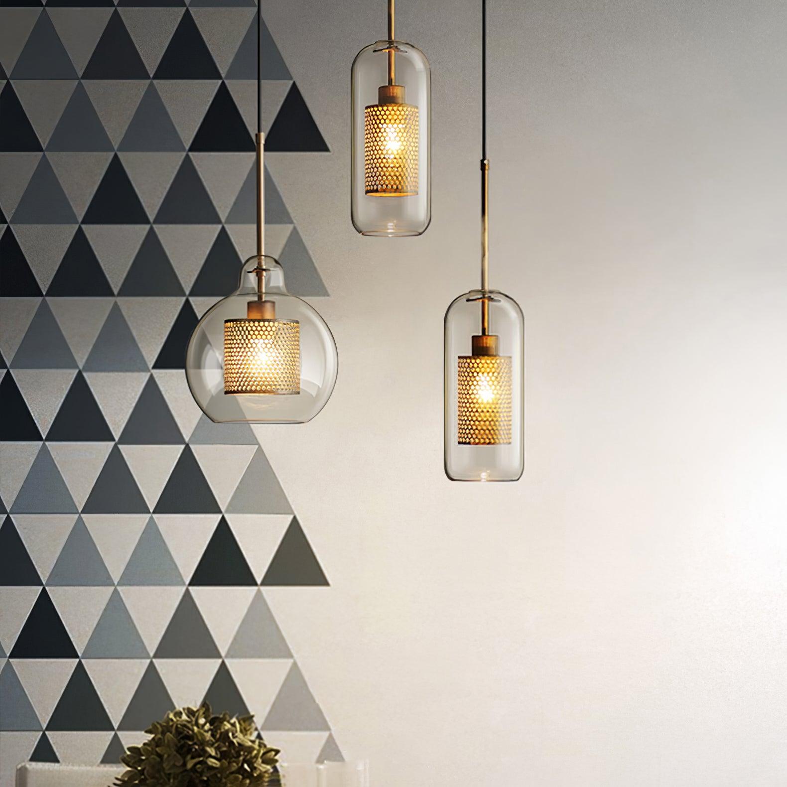 Lustra Lustre Suspendu En Verre Maillage Doré Pour Salle À Manger - Neutralighting