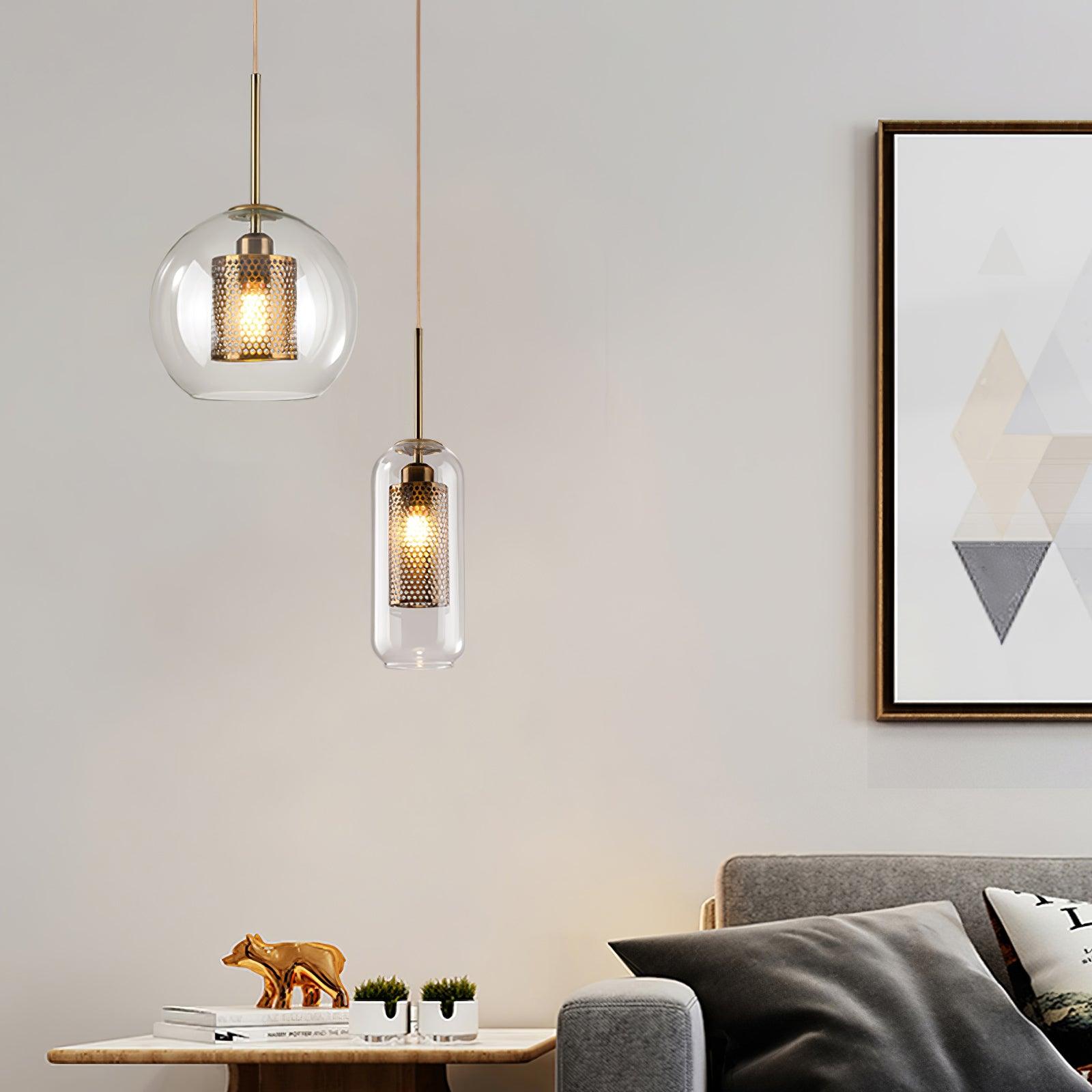 Lustra Lustre Suspendu En Verre Maillage Doré Pour Salle À Manger - Neutralighting