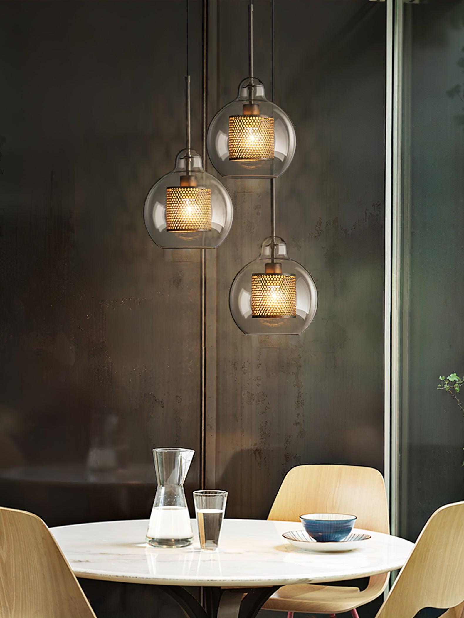 Lustra Lustre Suspendu En Verre Maillage Doré Pour Salle À Manger - Neutralighting