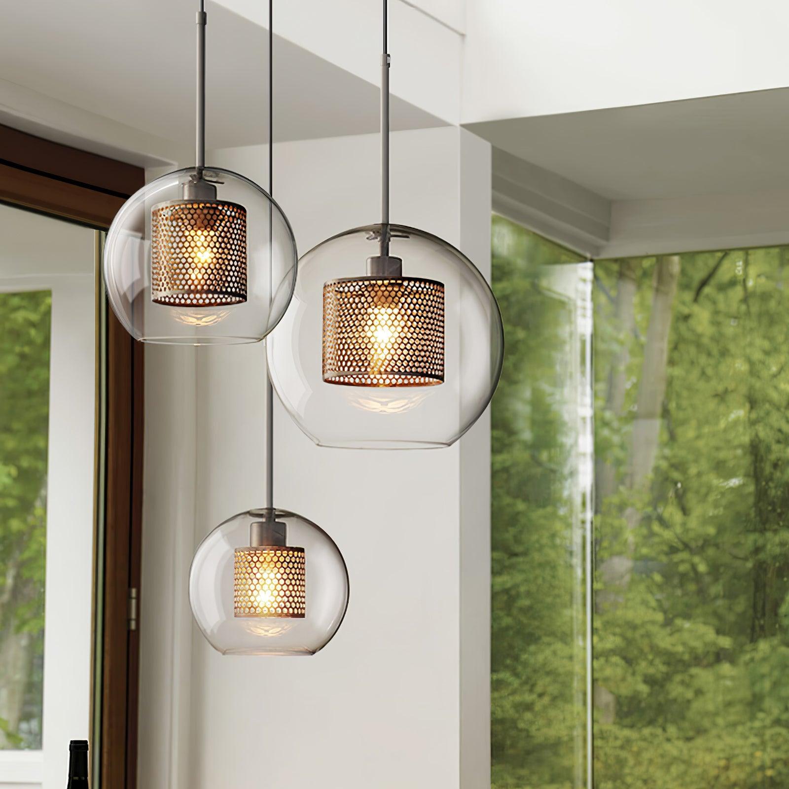 Lustra Lustre Suspendu En Verre Maillage Doré Pour Salle À Manger - Neutralighting