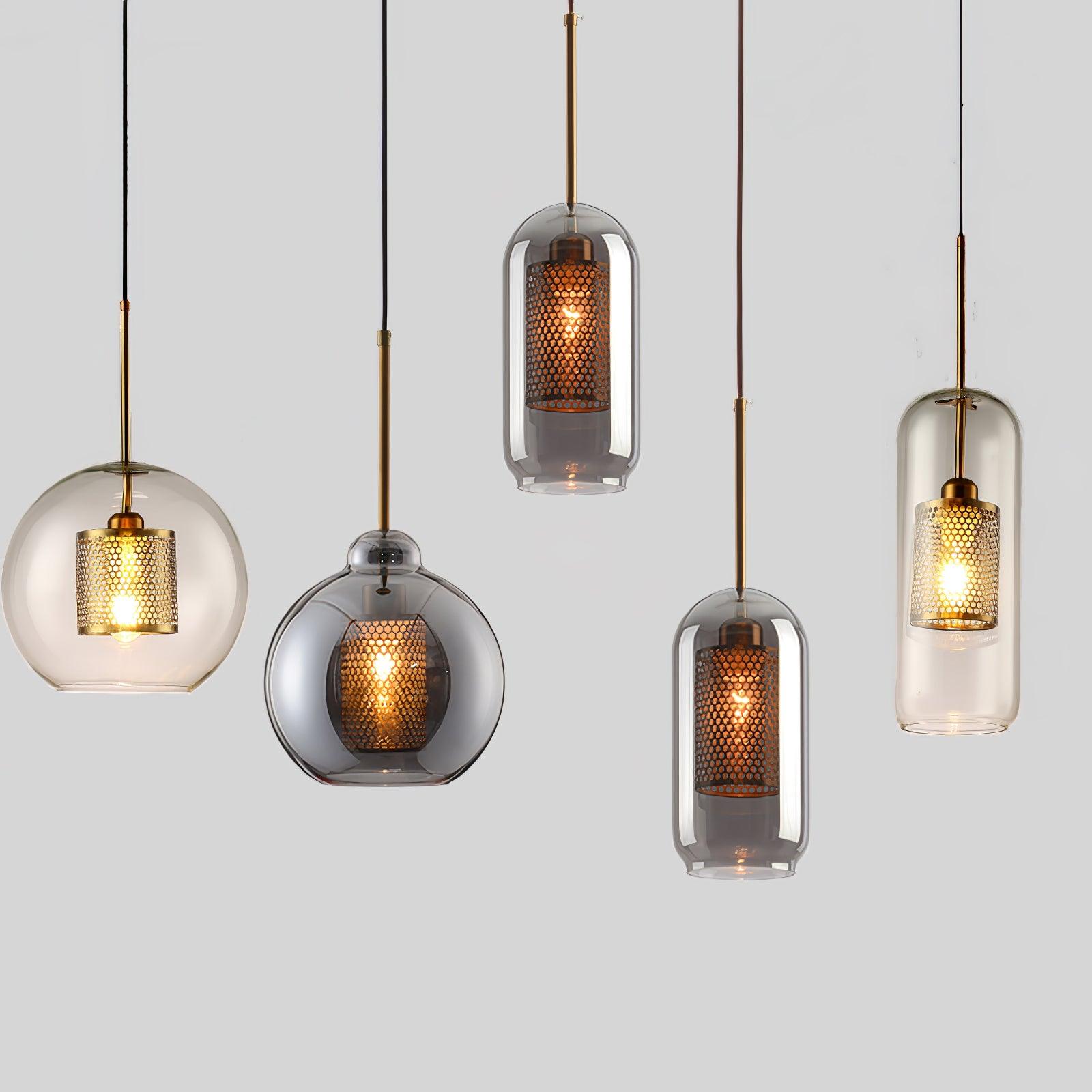 Lustra Lustre Suspendu En Verre Maillage Doré Pour Salle À Manger - Neutralighting