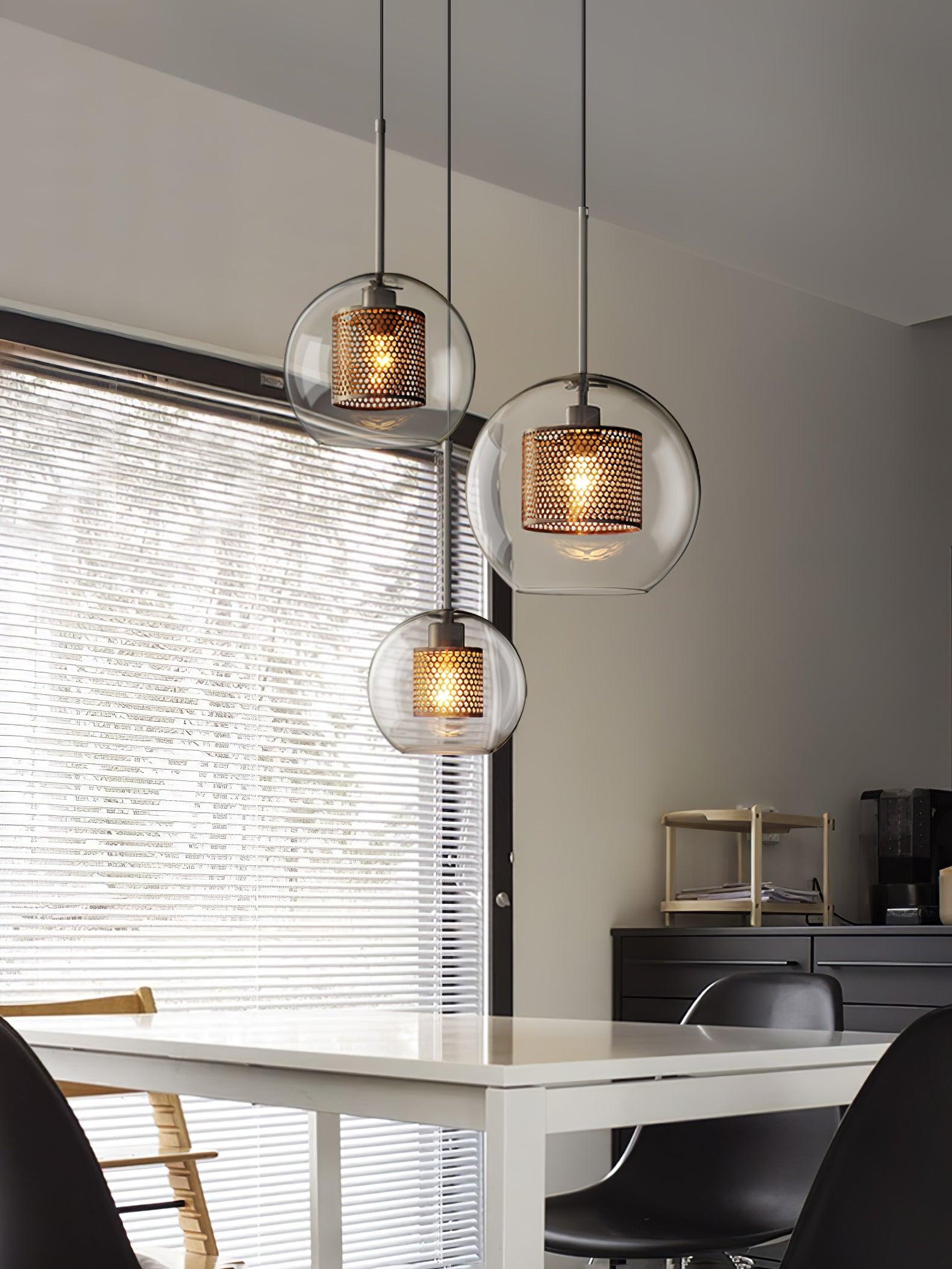 Lustra Lustre Suspendu En Verre Maillage Doré Pour Salle À Manger - Neutralighting