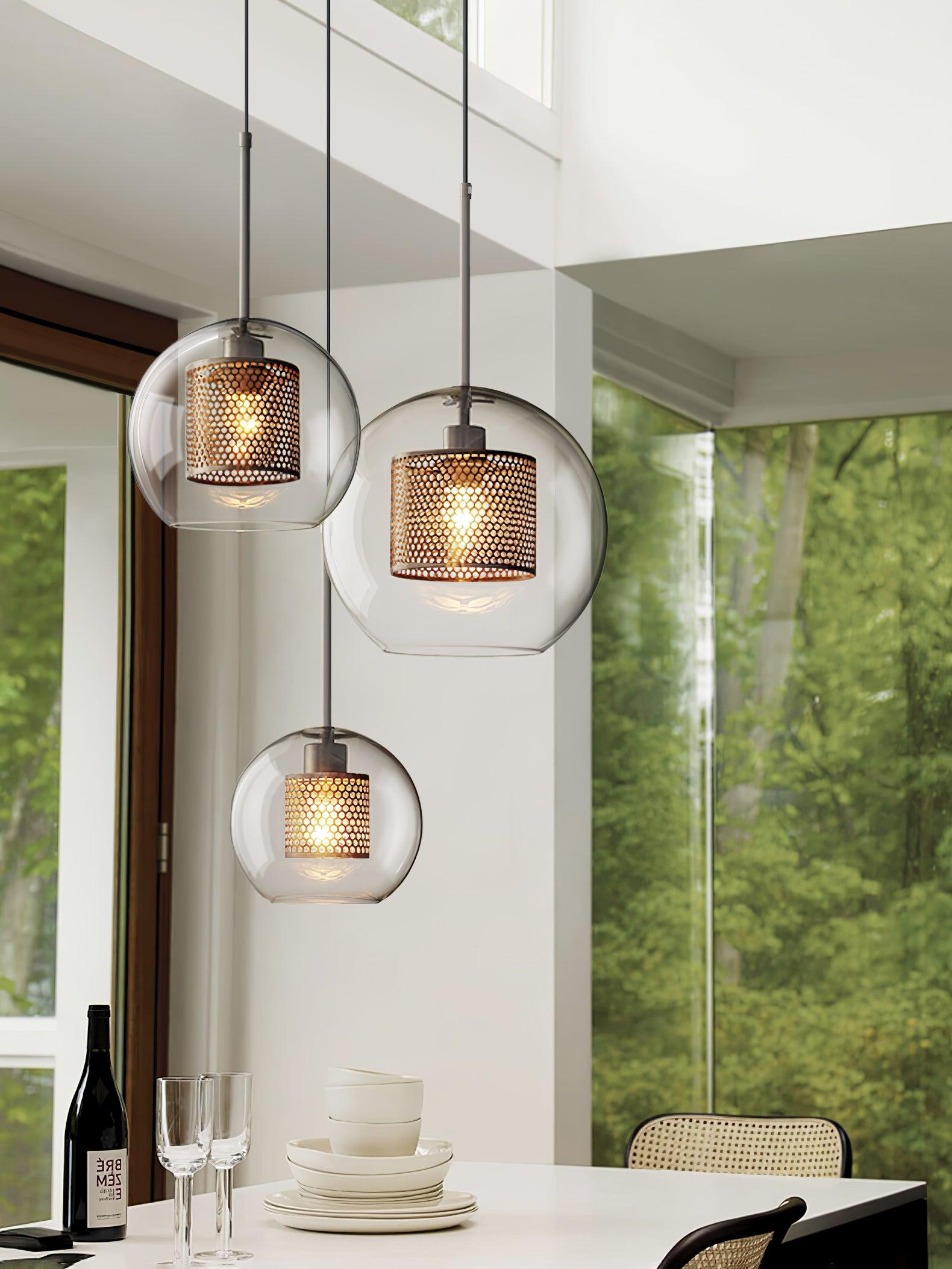 Lustra Lustre Suspendu En Verre Maillage Doré Pour Salle À Manger - Neutralighting