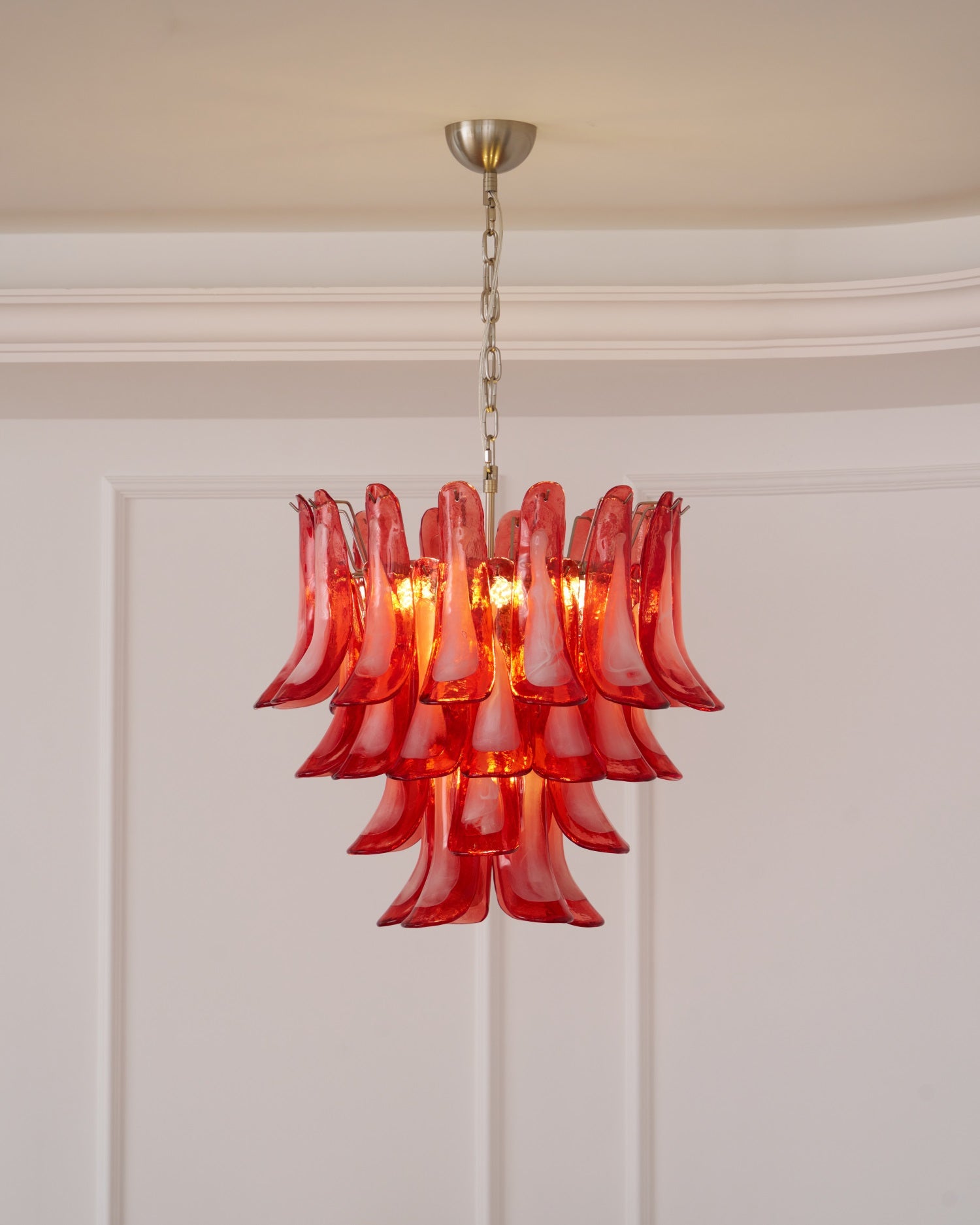 Aurora Chandelier Crimson Murano Glass Petals Layered Vintage - Letslighting