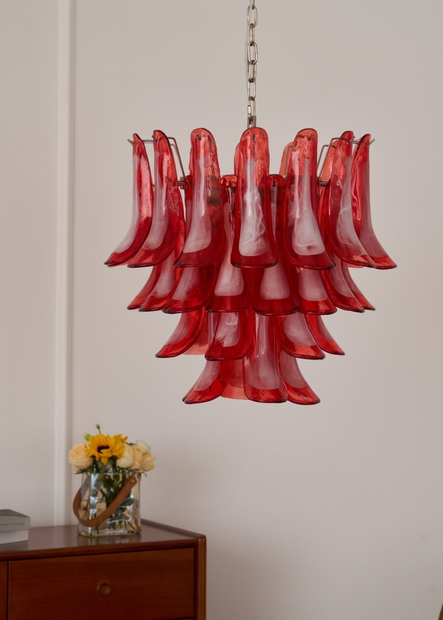 Aurora Chandelier Crimson Murano Glass Petals Layered Vintage - Letslighting