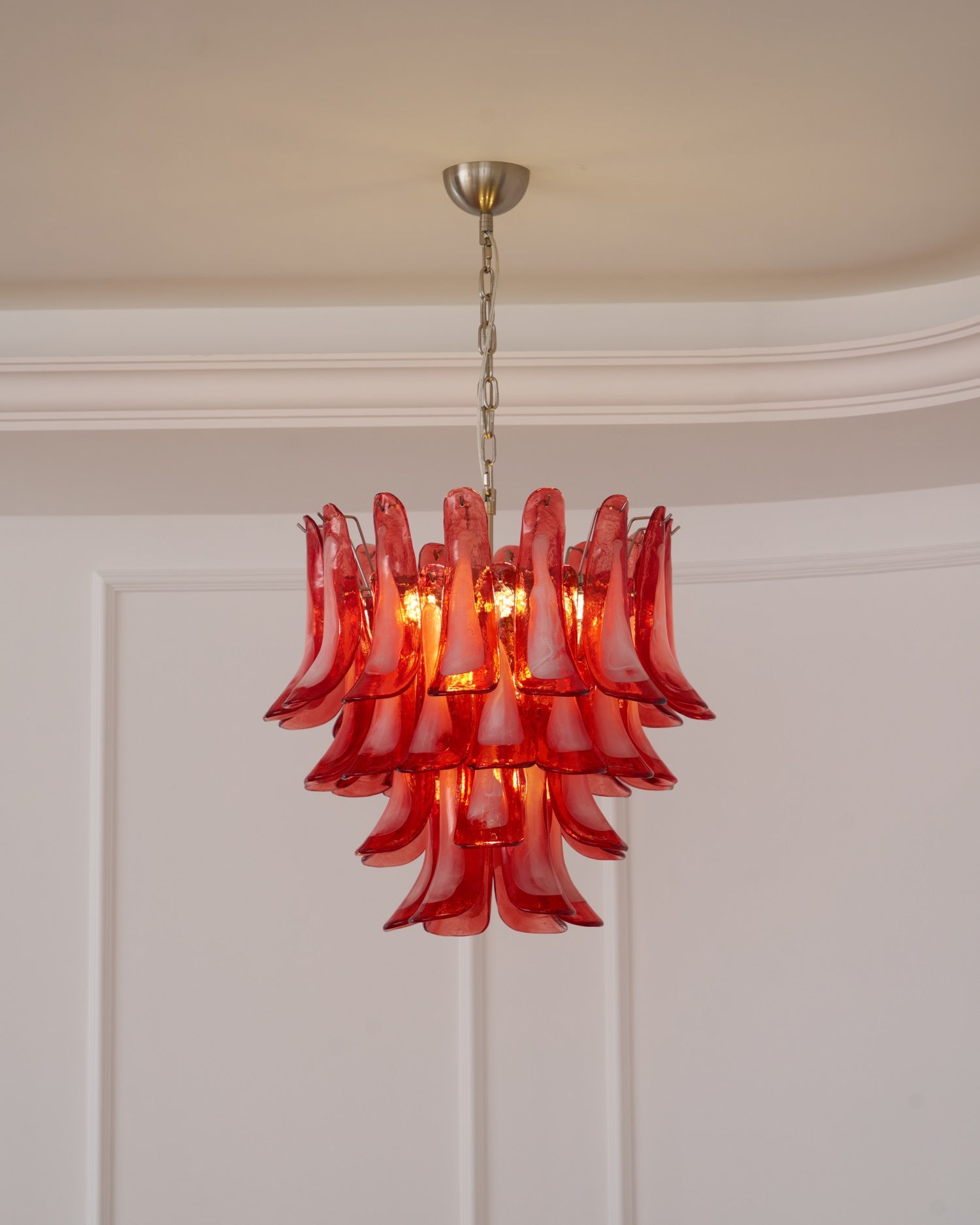Aurora Chandelier Crimson Murano Glass Petals Layered Vintage - Letslighting