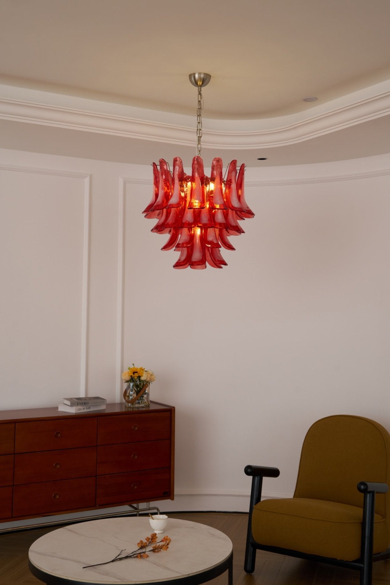 Aurora Chandelier Crimson Murano Glass Petals Layered Vintage - Letslighting