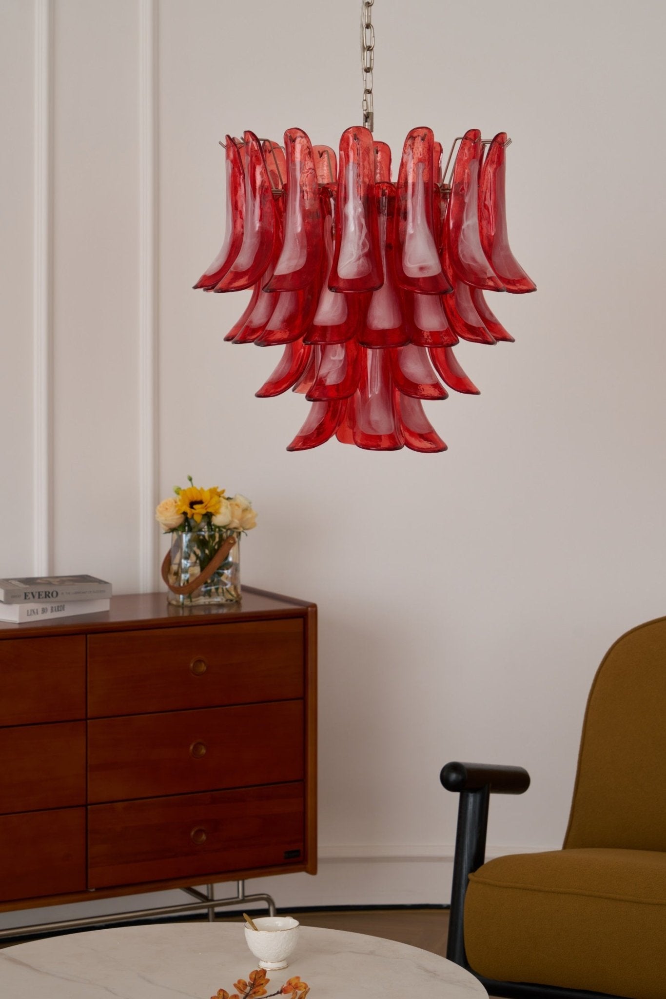 Aurora Chandelier Crimson Murano Glass Petals Layered Vintage - Letslighting