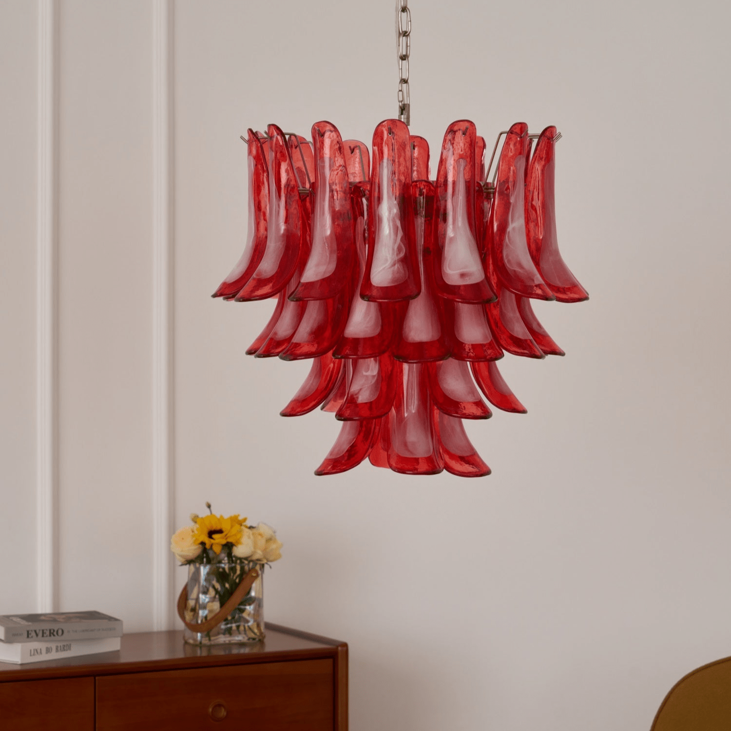 Aurora Chandelier Crimson Murano Glass Petals Layered Vintage - Letslighting