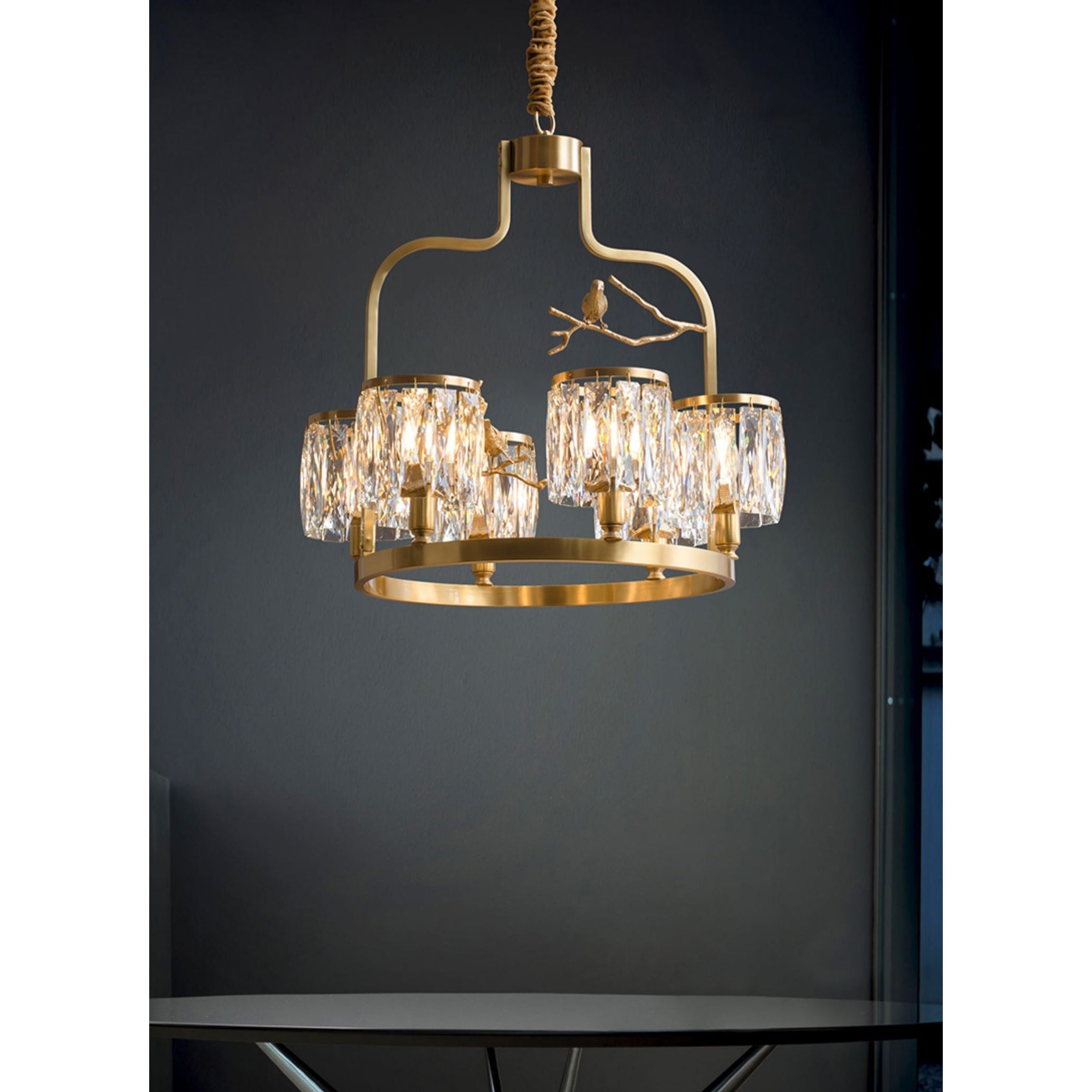 Zephyr Lustre En Cristal Et Laiton à Motif D'oiseau Créatif Individuel - Neutralighting
