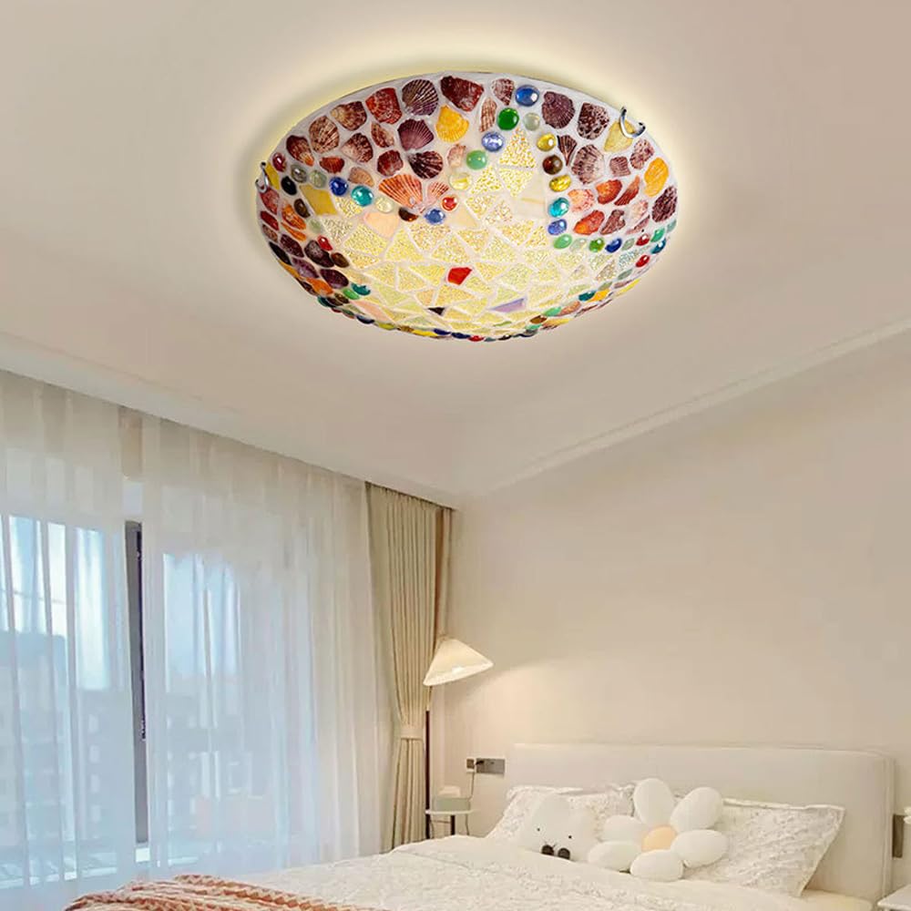 Tiffany Rustique Plafonnier Métal Verre Chambre À Coucher