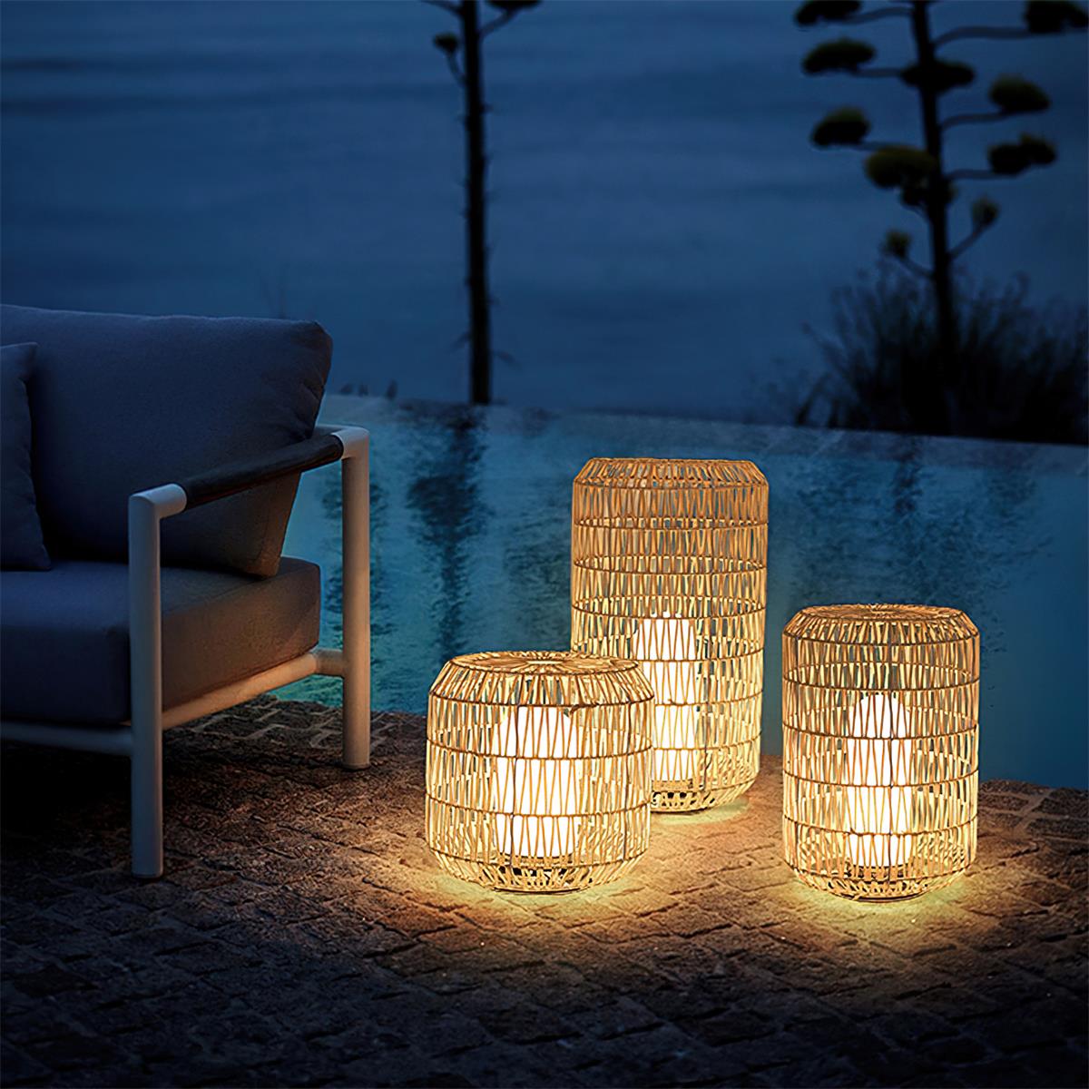 Danya Lampe Extérieure Cylindre en Rattan Solaire - Neutralighting
