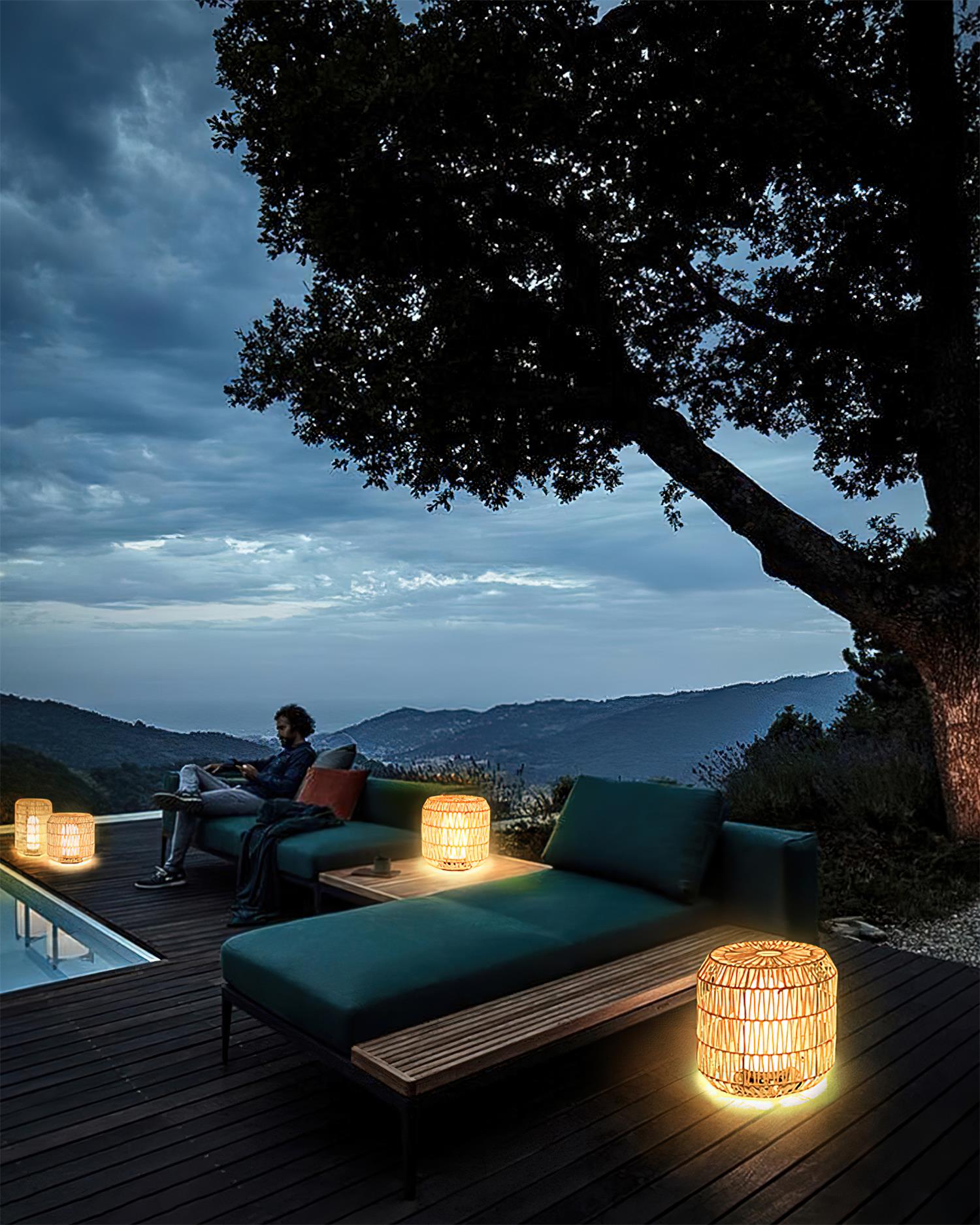 Danya Lampe Extérieure Cylindre en Rattan Solaire - Neutralighting