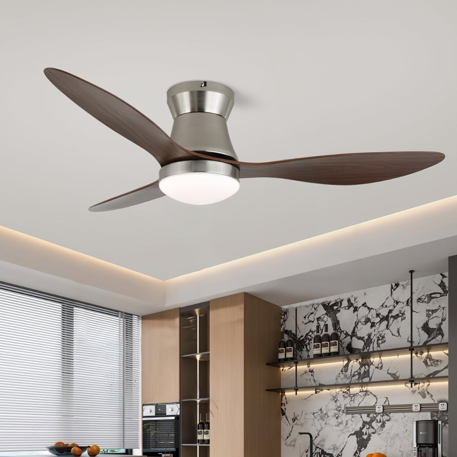 Plafonnier Ventilateur Zerath en Bois Moderne vu d'en bas